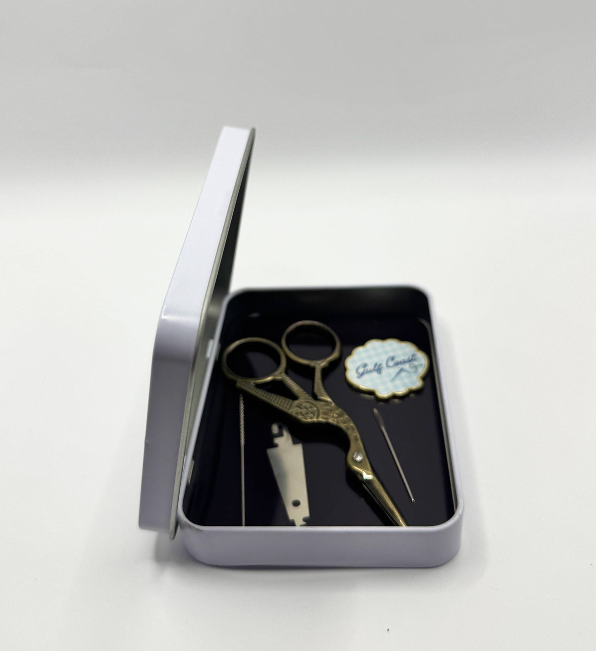Blue Gingham Magnetic Needle Tin | Needlepoint Accessories
