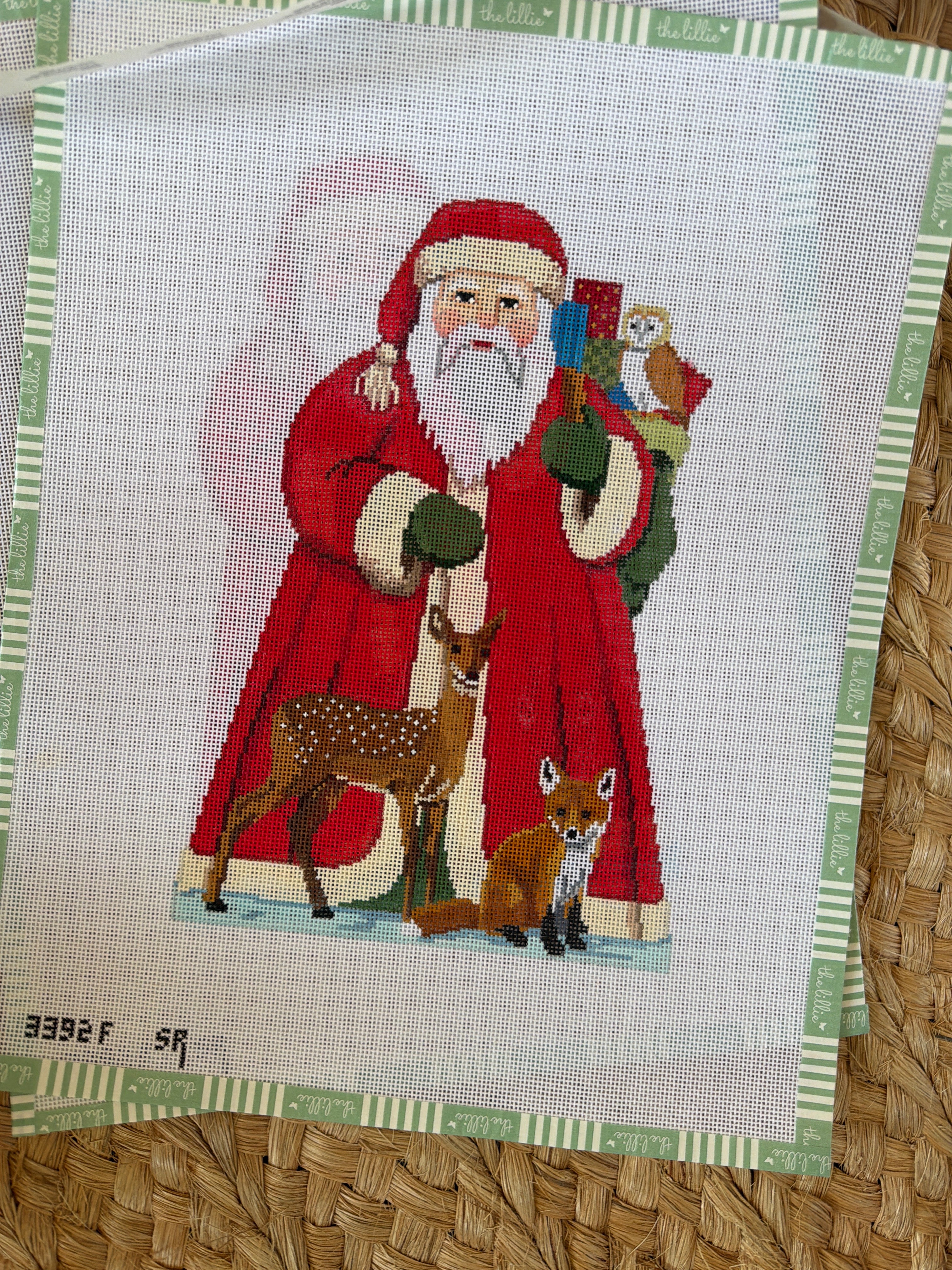 Santa with Baby Forest Animals, Tree Topper | Needlepoint Canvas