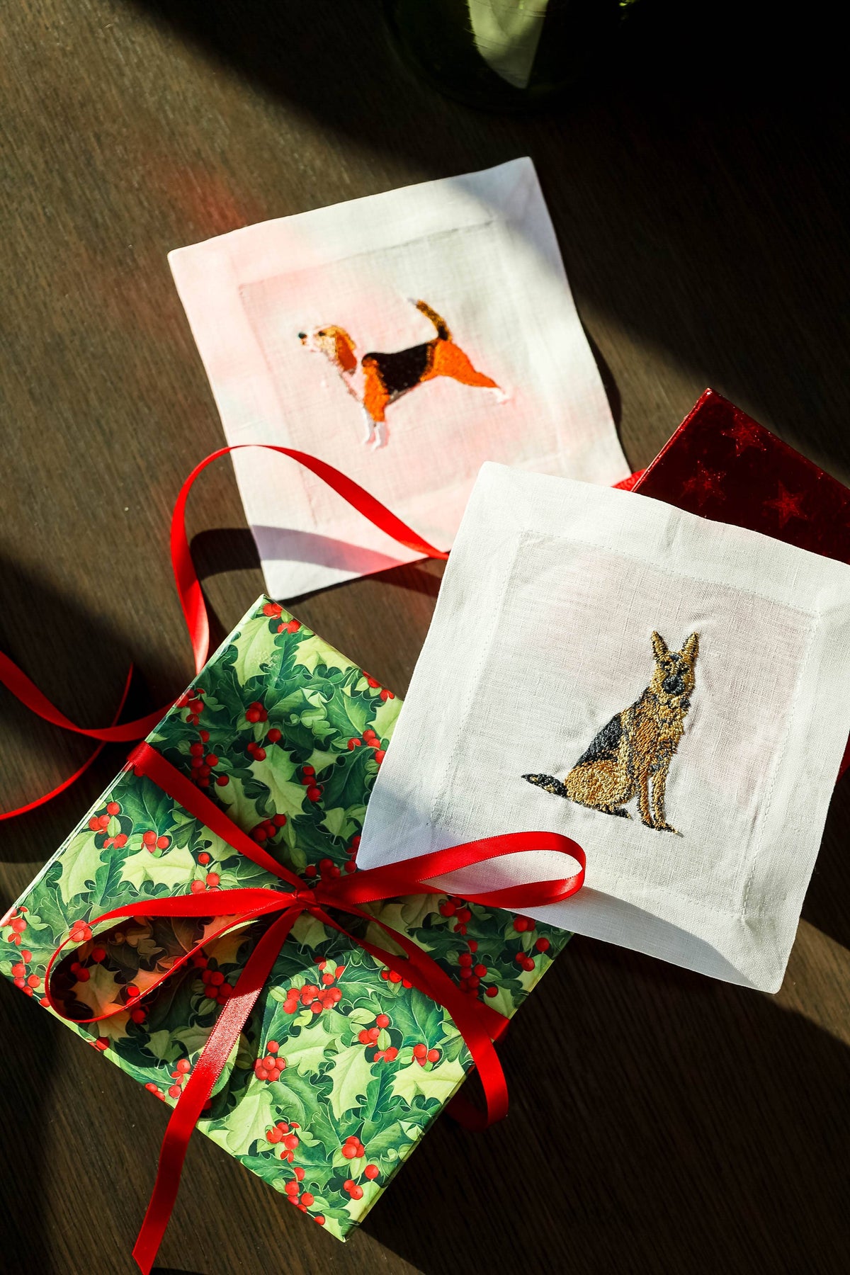 Embroidered Linen Cocktail Napkins - German Shepherd