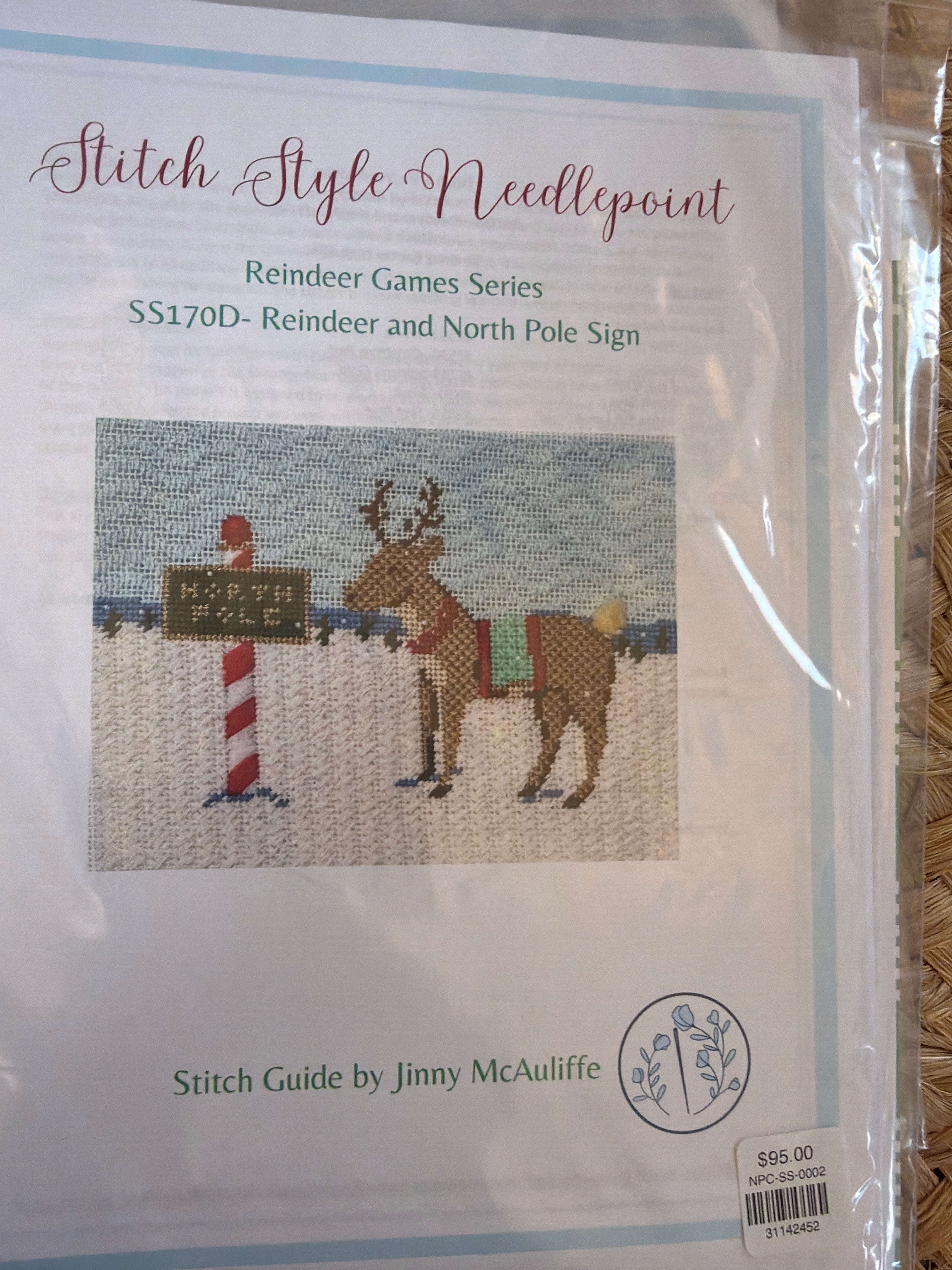 Reindeer with North Pole Sign | Needlepoint Canvas