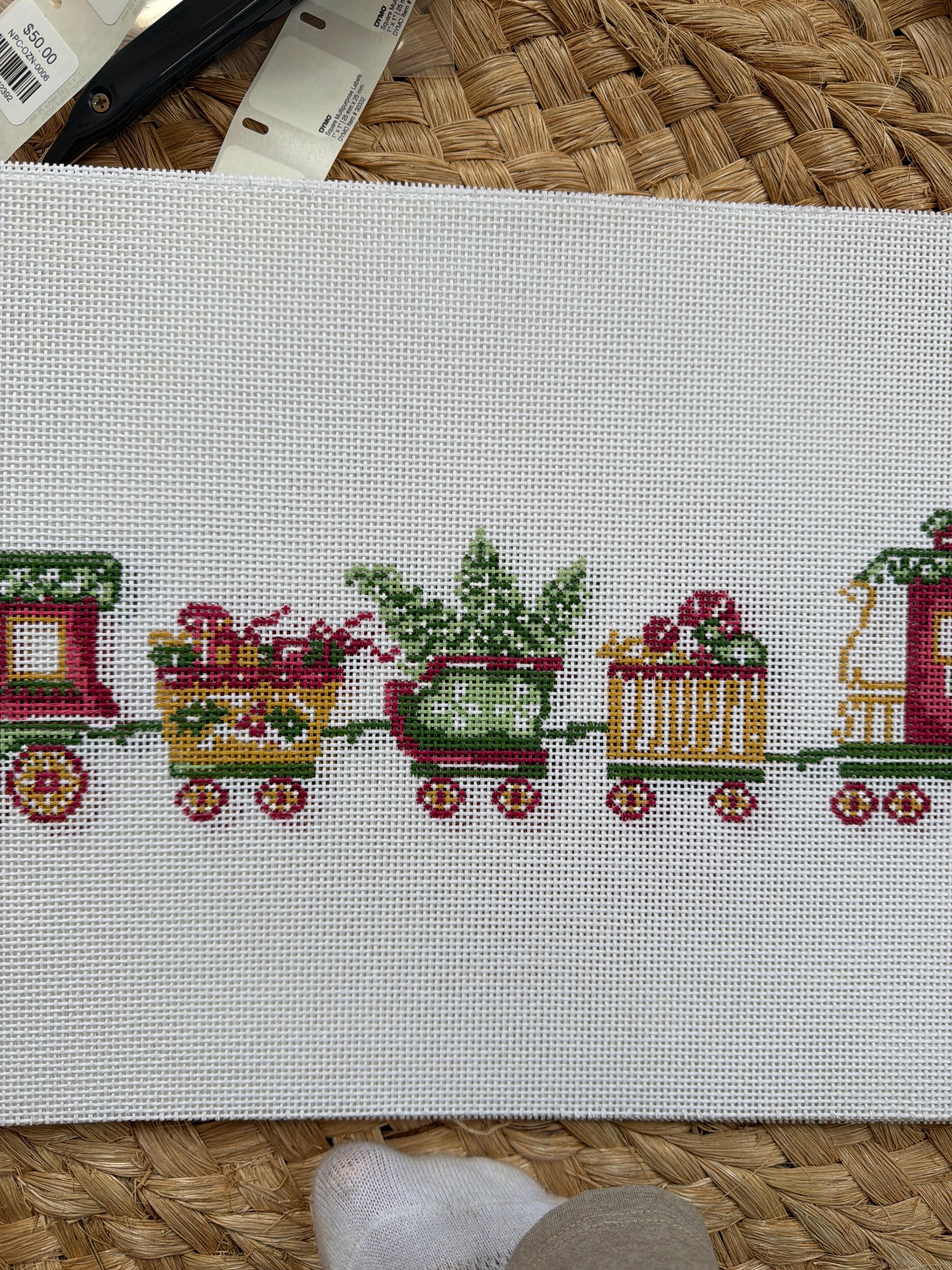 Christmas Train Bolster Pillow / Frame | Needlepoint Canvas