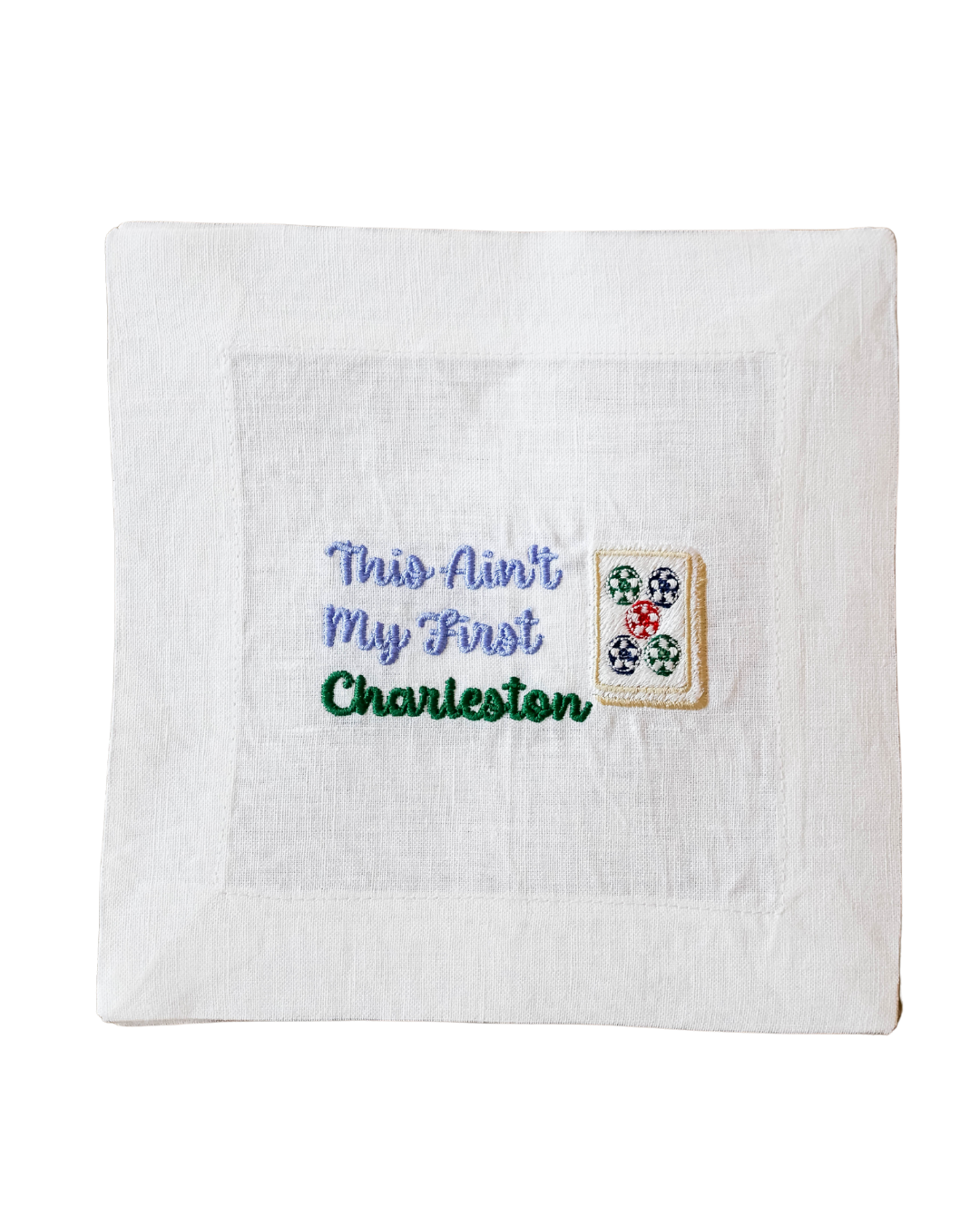 Embroidered Linen Cocktail Napkins - Mahjong