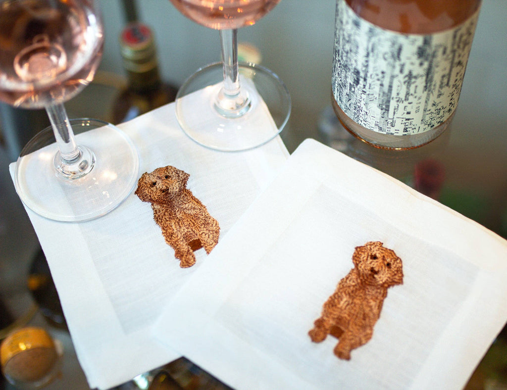 Embroidered Linen Cocktail Napkins - Cavapoo