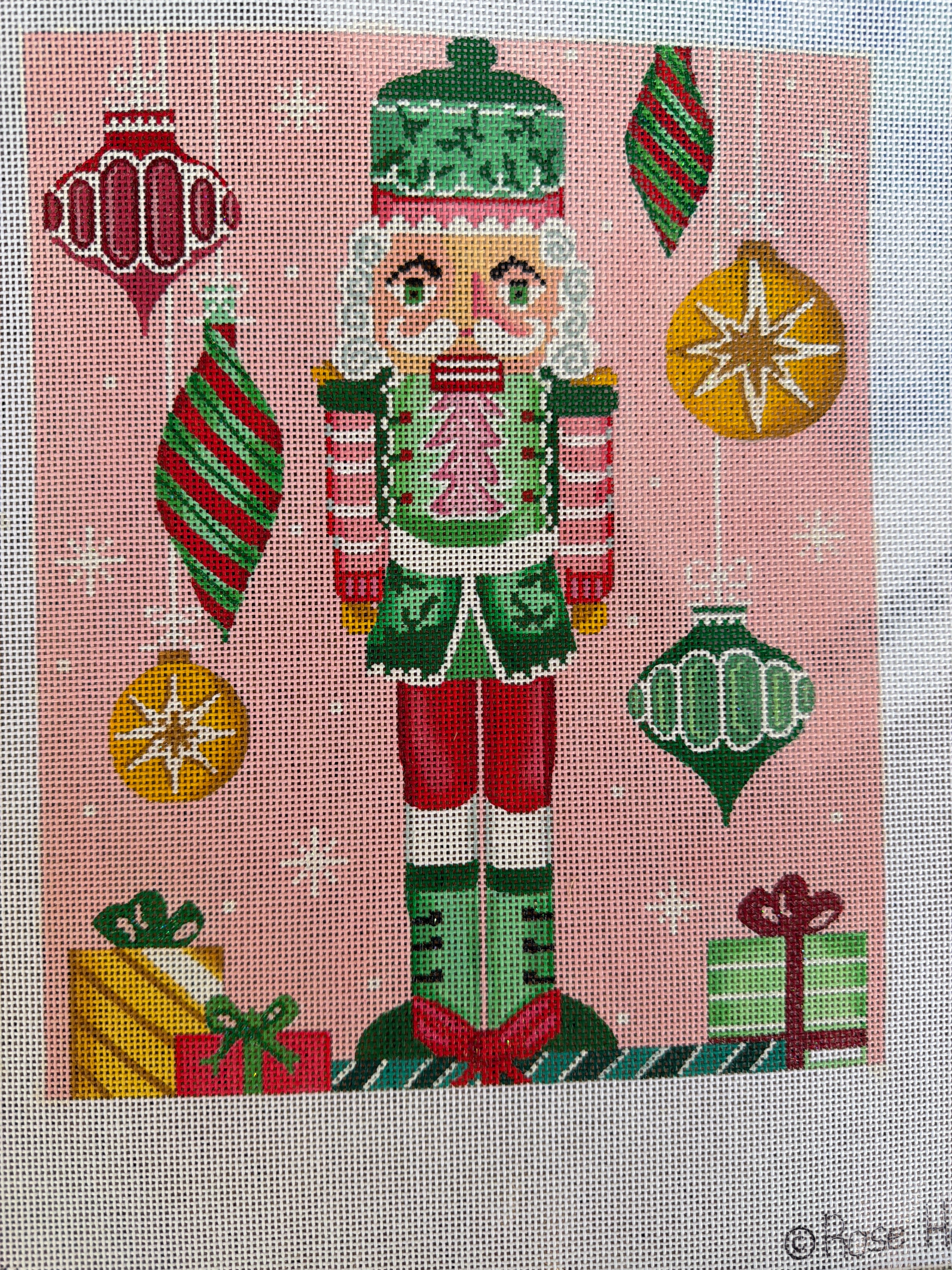 Nutcracker with Hanging Baubles – Pink | Needlepoint Canvas