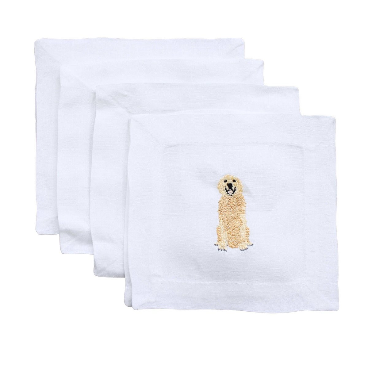 Embroidered Linen Cocktail Napkins - Golden Retriever