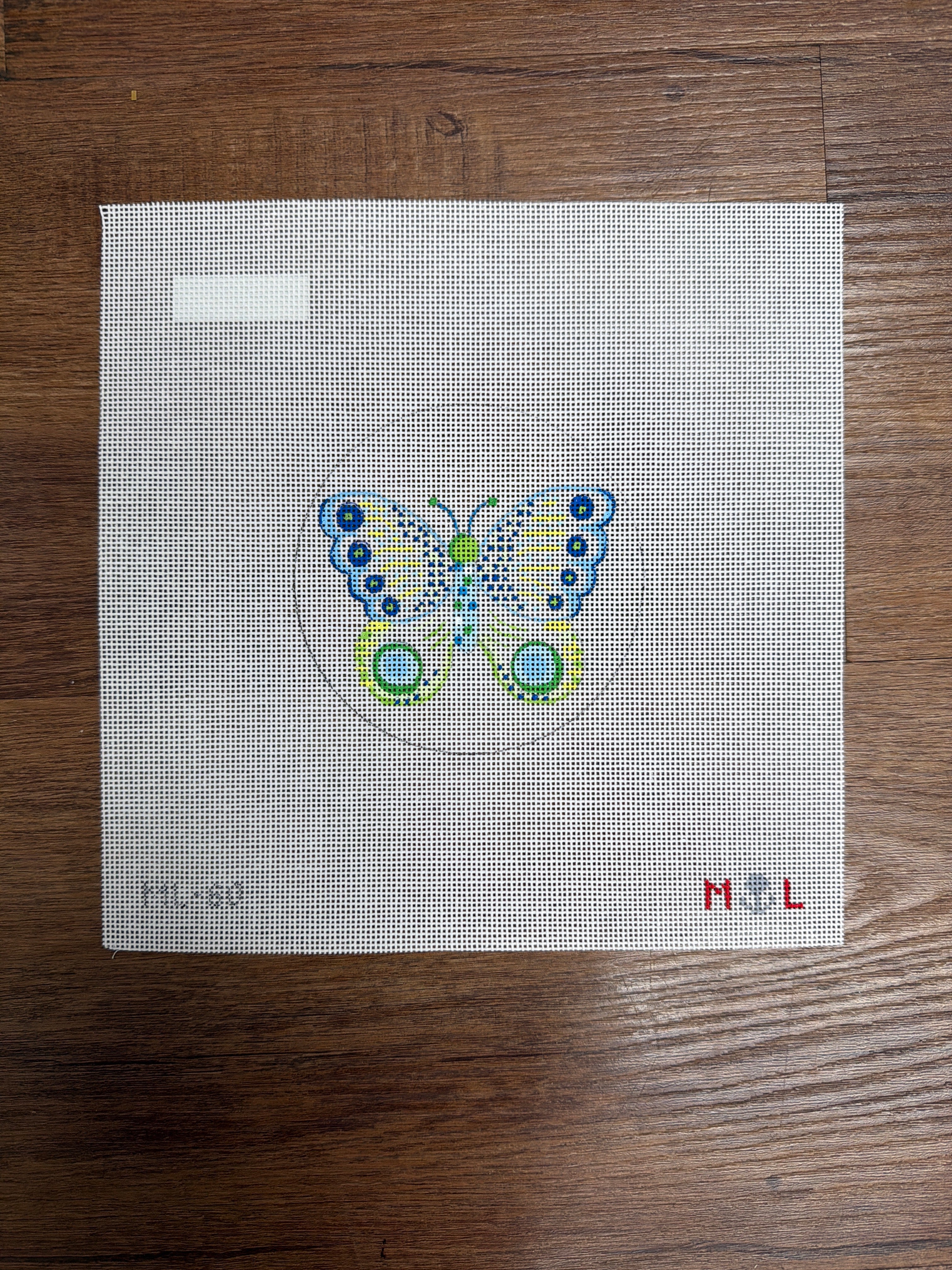 Butterfly Round Coaster needlepoint canvas by Maiden Lane