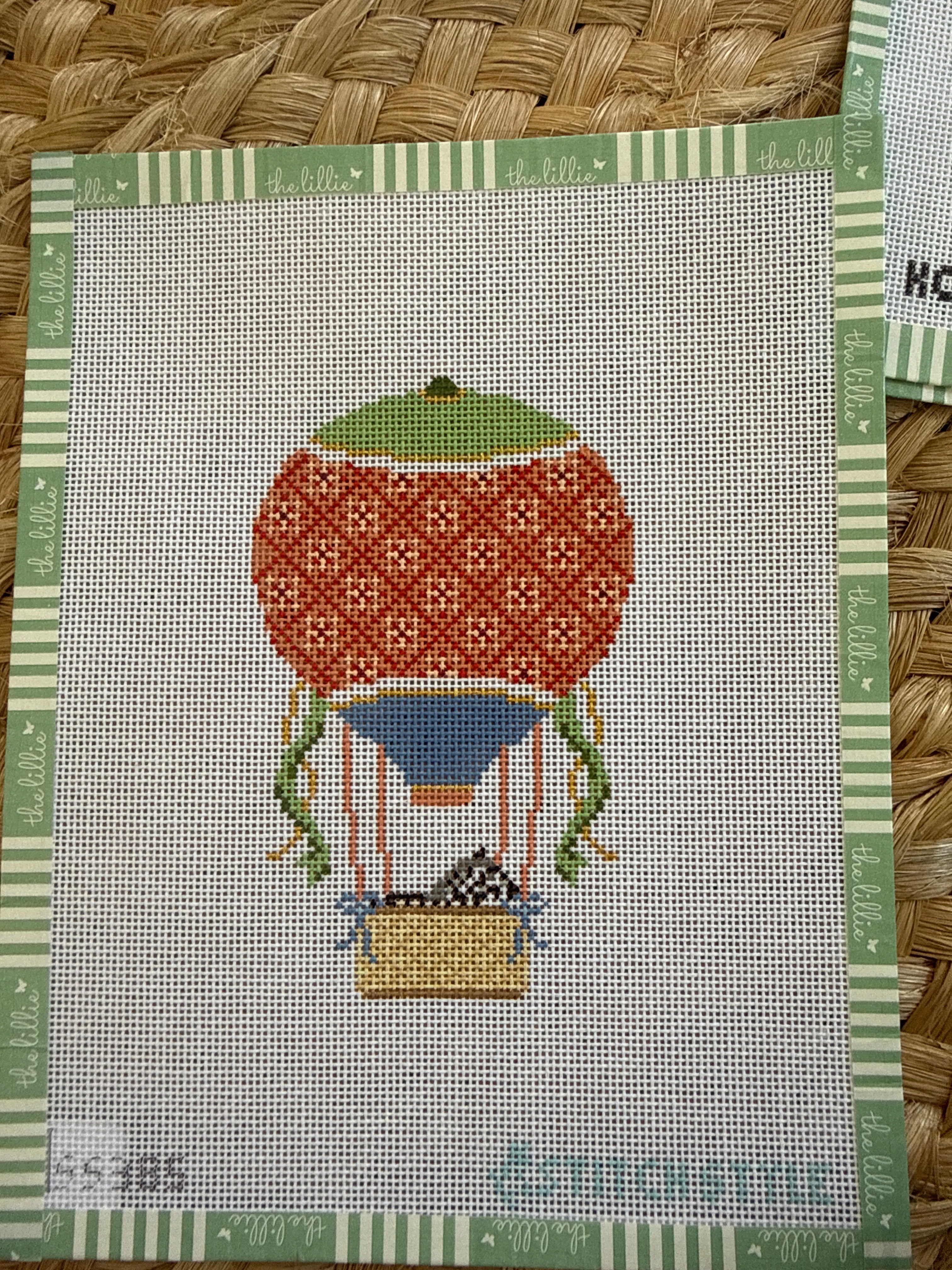 Coral and Green Hot Air Balloon with Zebra | Needlepoint Canvas