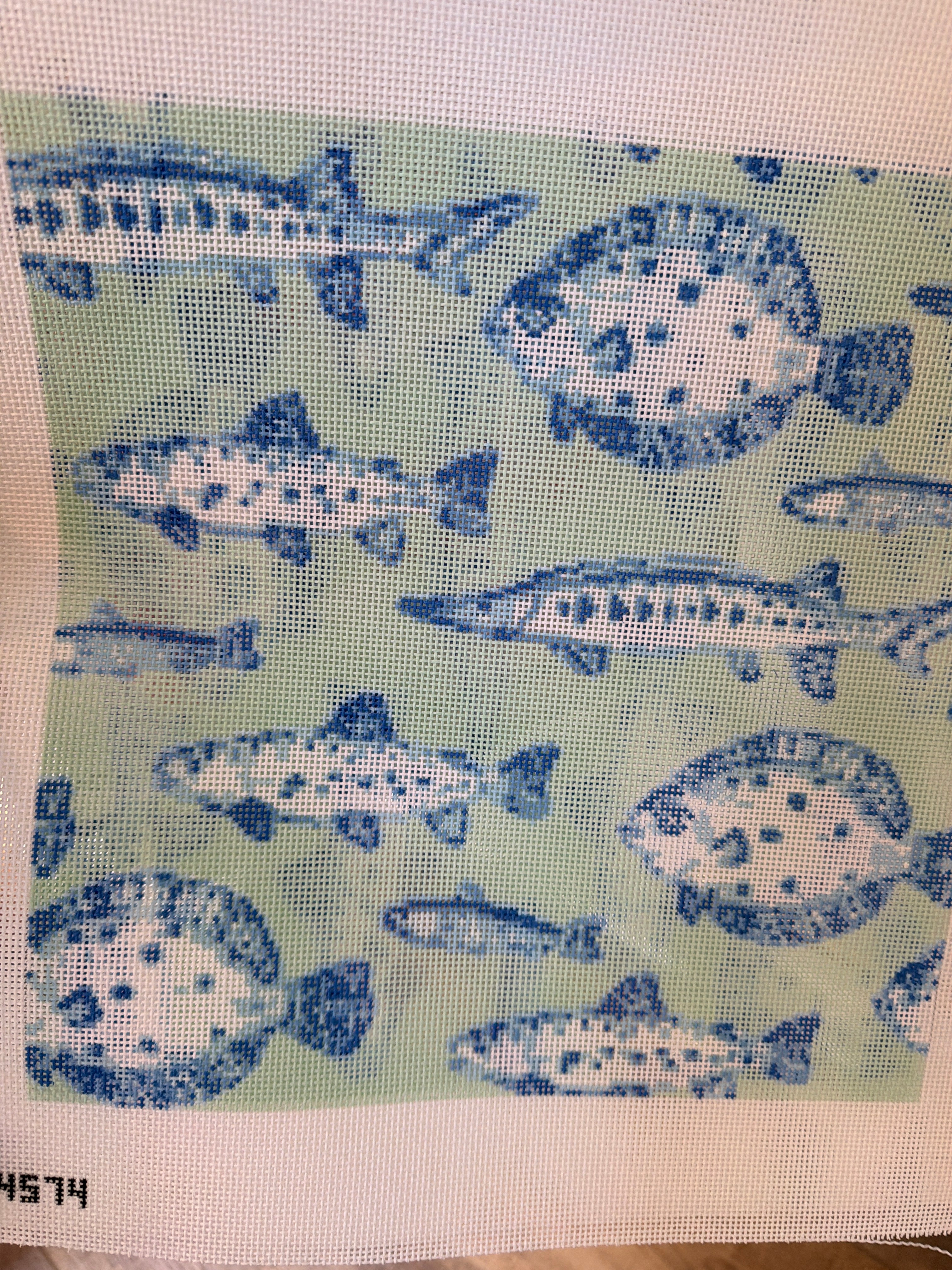Green and Blue Fish Pillow / Frame | Needlepoint Canvas