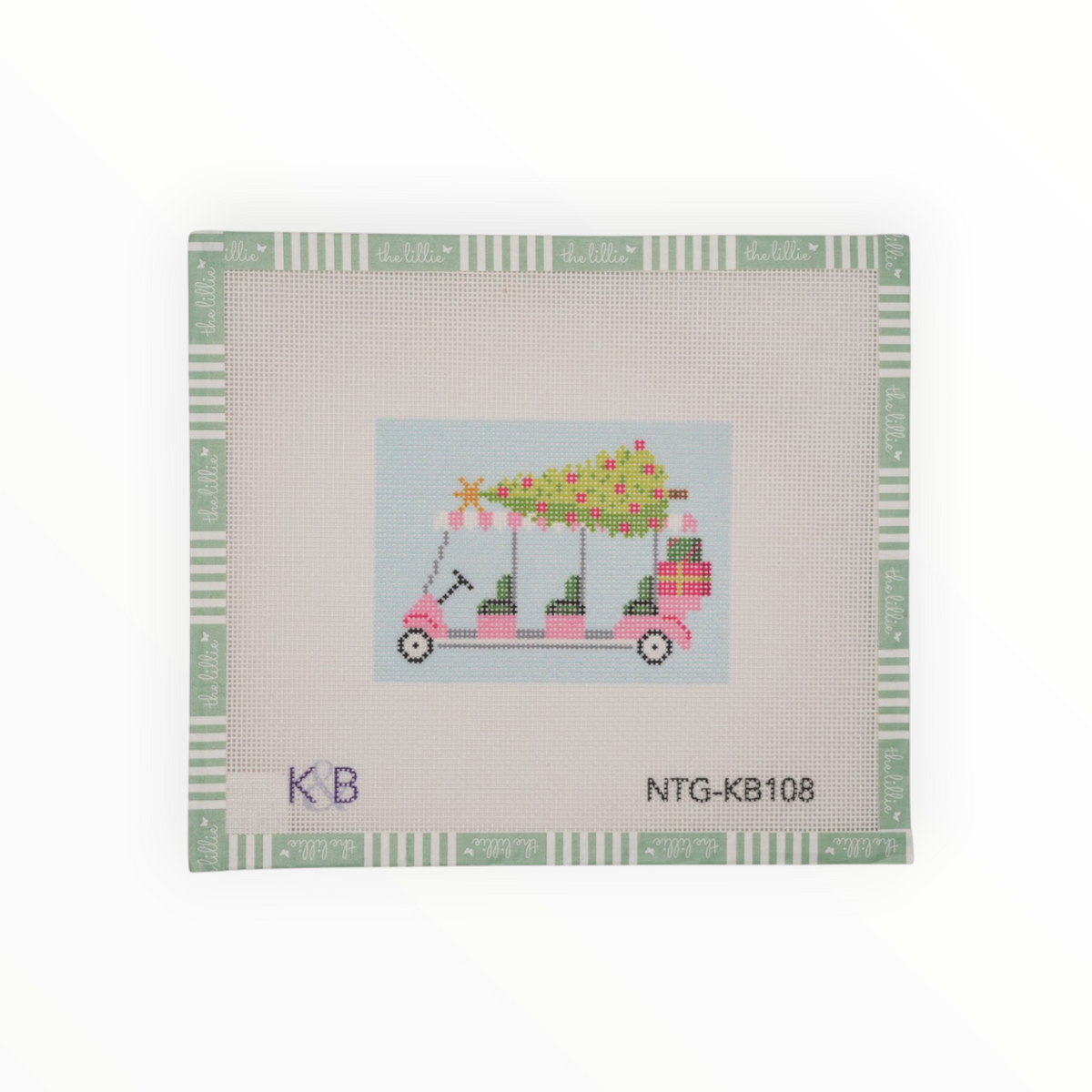 Golf Cart with Tree needlepoint canvas by Bradley Needlepoint Company, 18 mesh