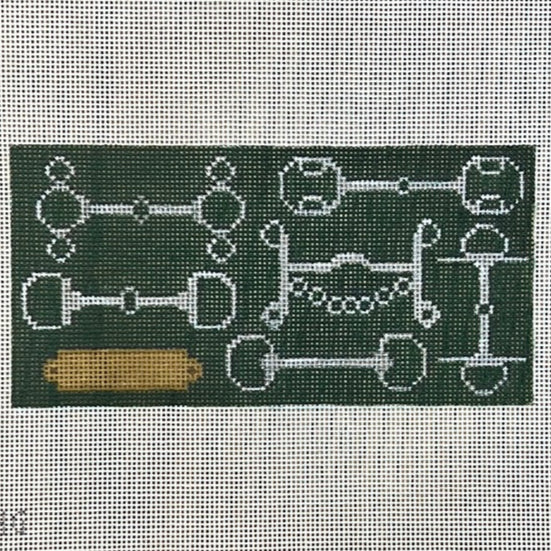 Bits and Nameplate Clutch Insert Hunter Green needlepoint canvas