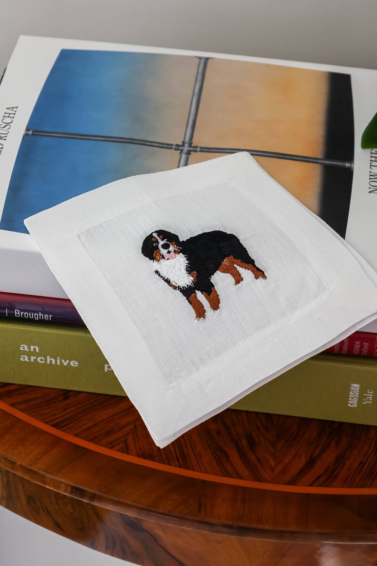 Embroidered Linen Cocktail Napkins - Bernese Mountain Dog