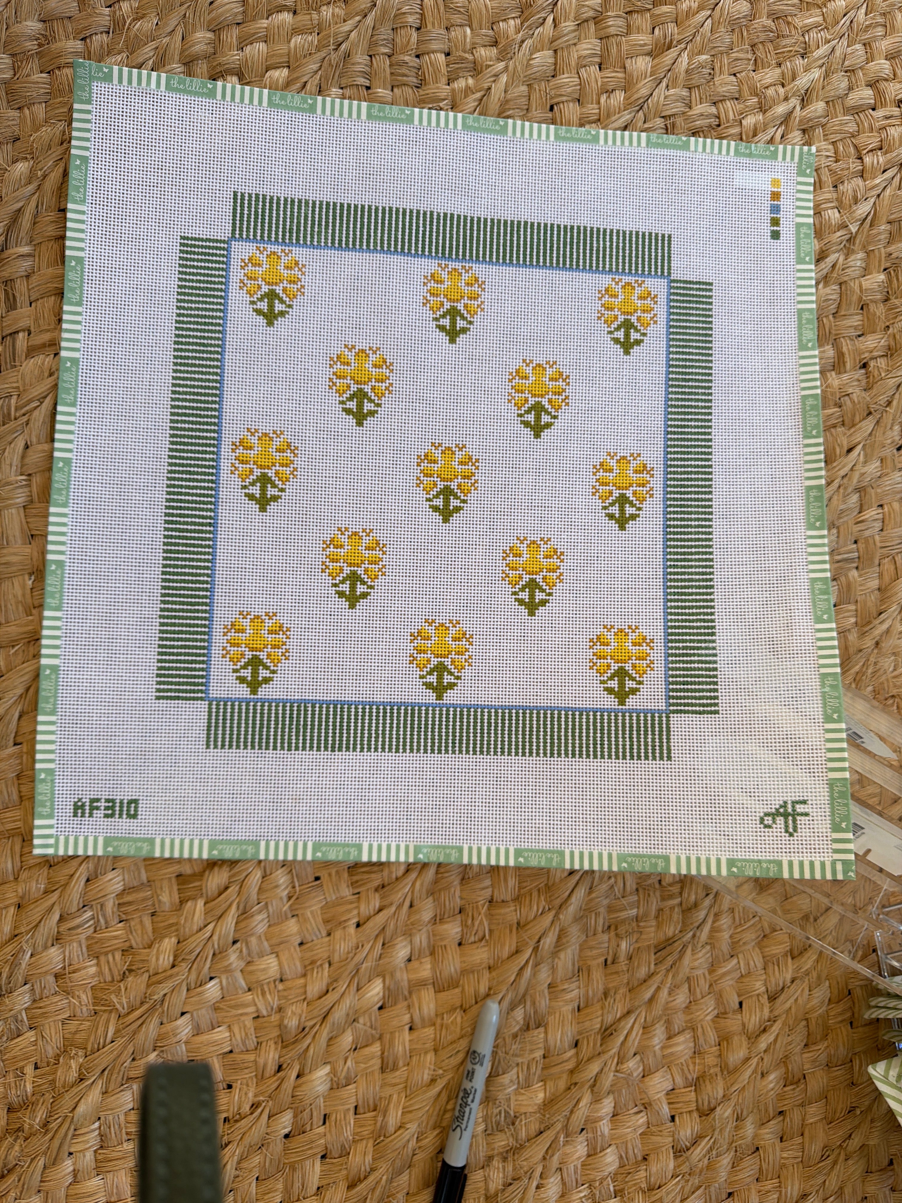 Block Print with Stripe | Needlepoint Canvas