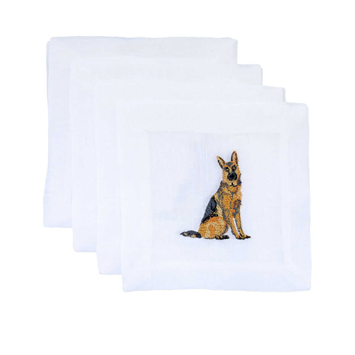 Embroidered Linen Cocktail Napkins - German Shepherd