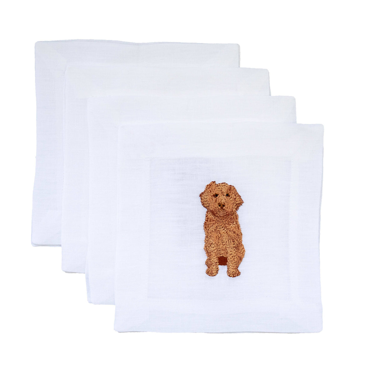 Embroidered Linen Cocktail Napkins - Cavapoo