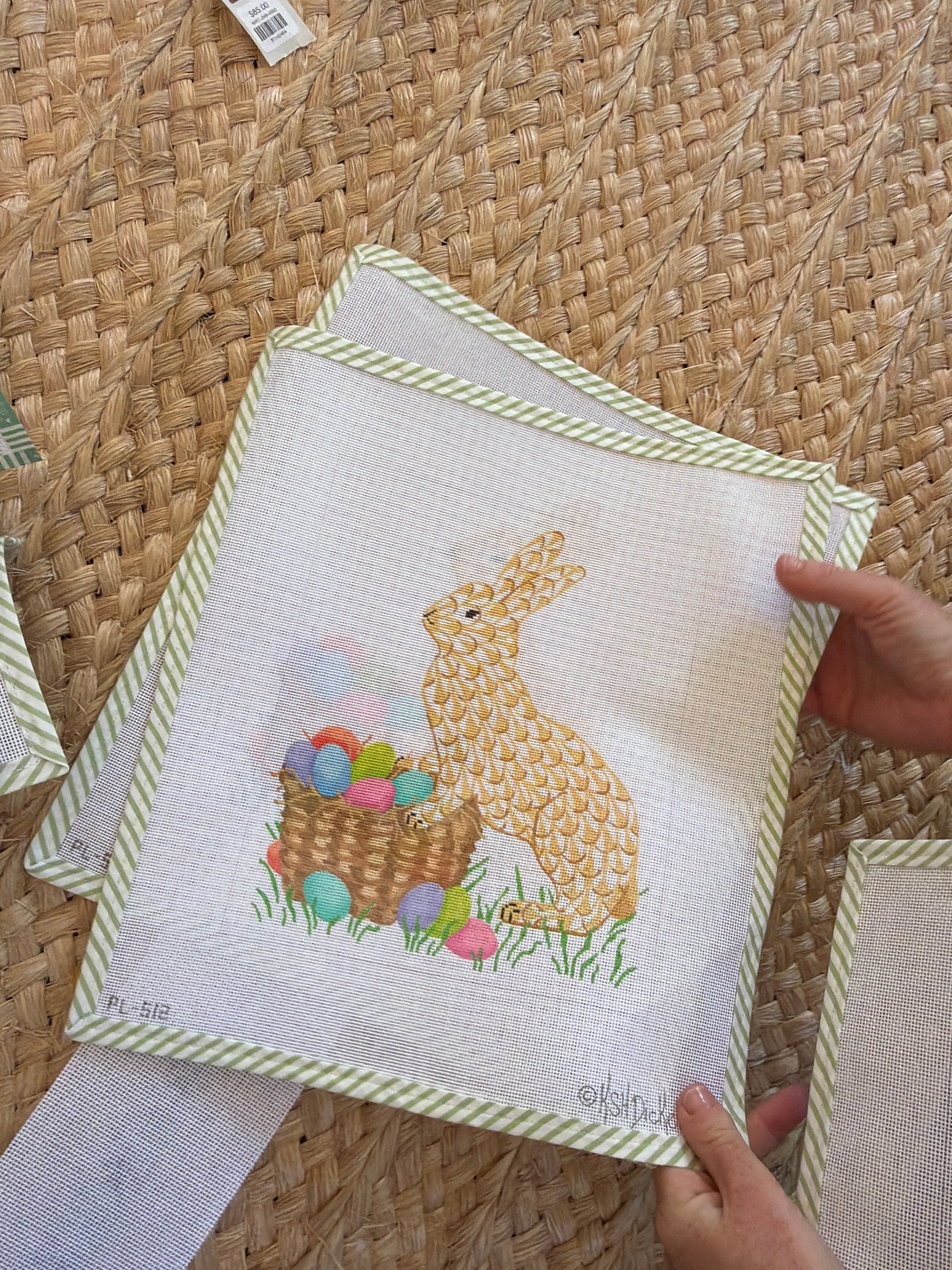 Fishnet Easter Bunny with Basket of Eggs | Needlepoint Canvas