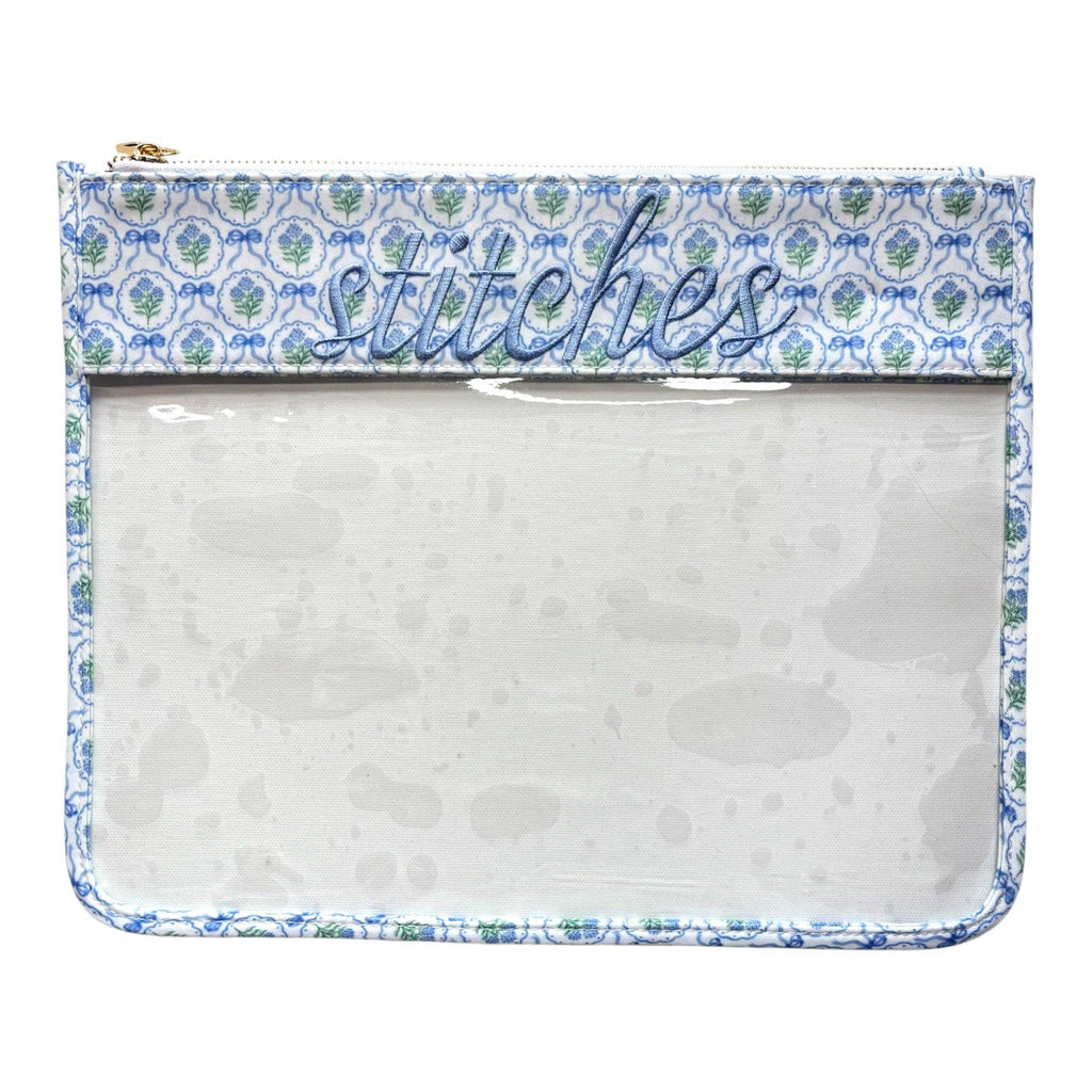 Stitches Blue Scallop Floral Hydrangea Project Bag