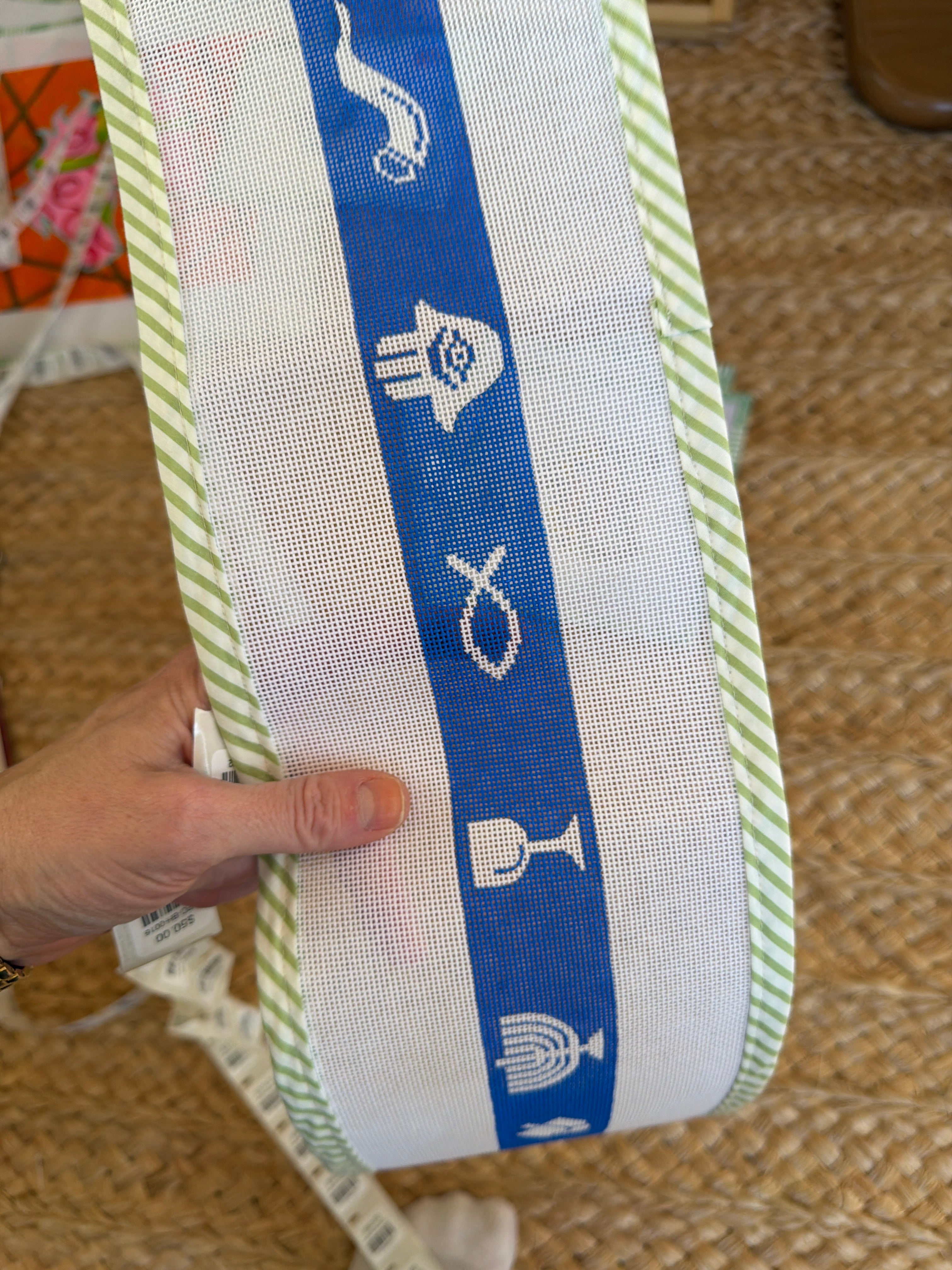 Jewish Symbols – White on Bright Blue | Needlepoint Canvas