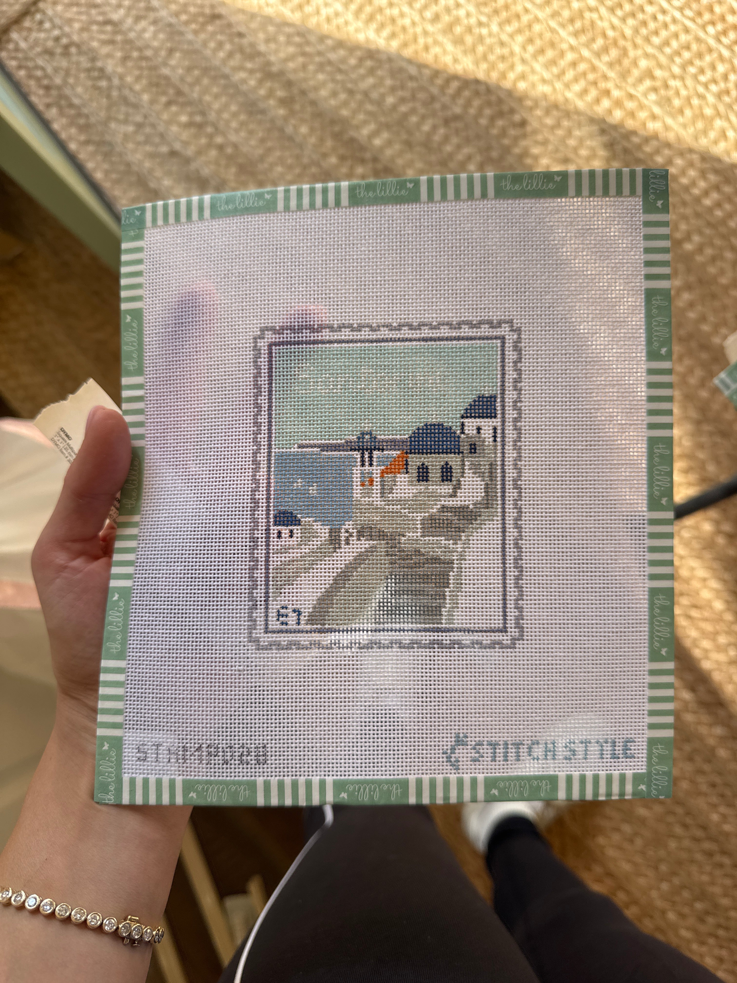 Santorini Travel Stamp | Needlepoint Canvas
