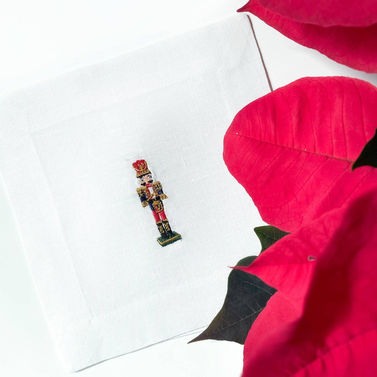 Embroidered Linen Cocktail Napkins - Christmas
