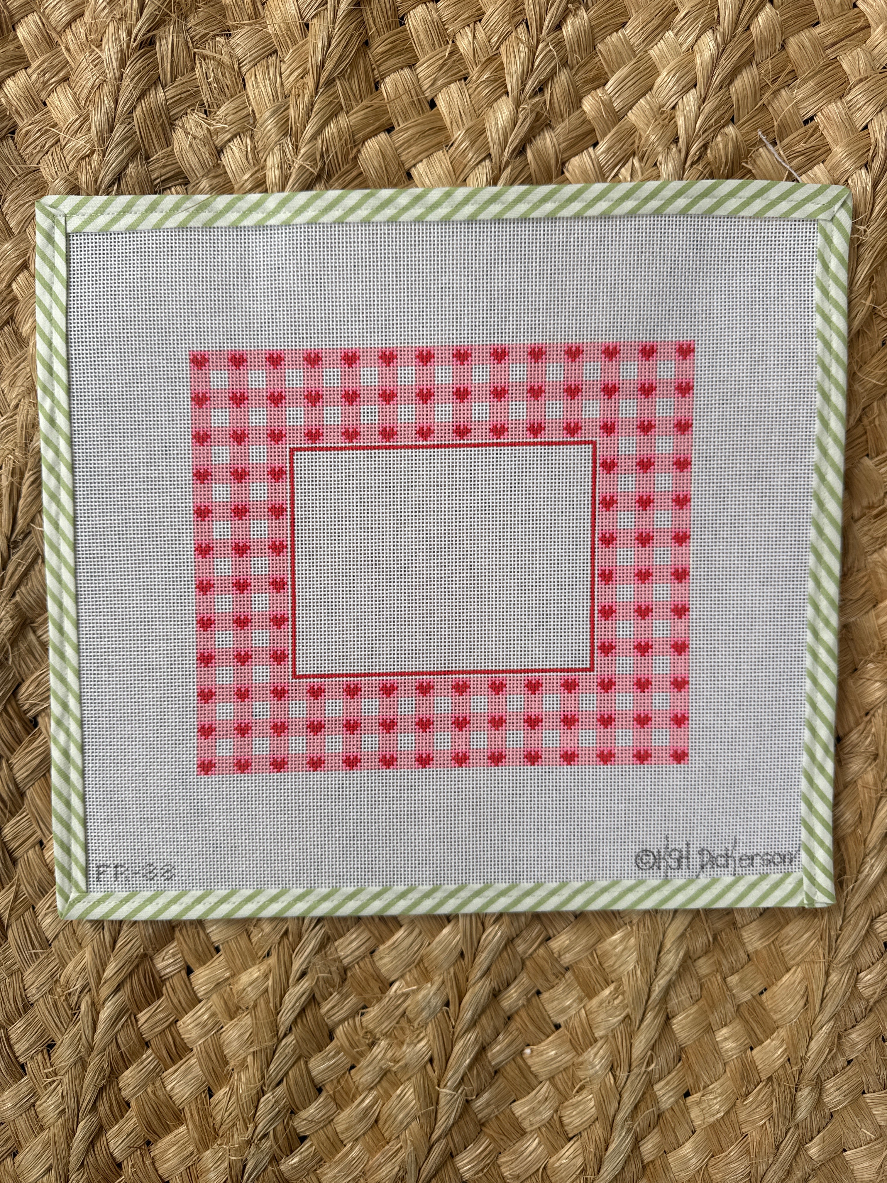 Pink Gingham W/ Red Hearts – Rectangle | Needlepoint Canvas