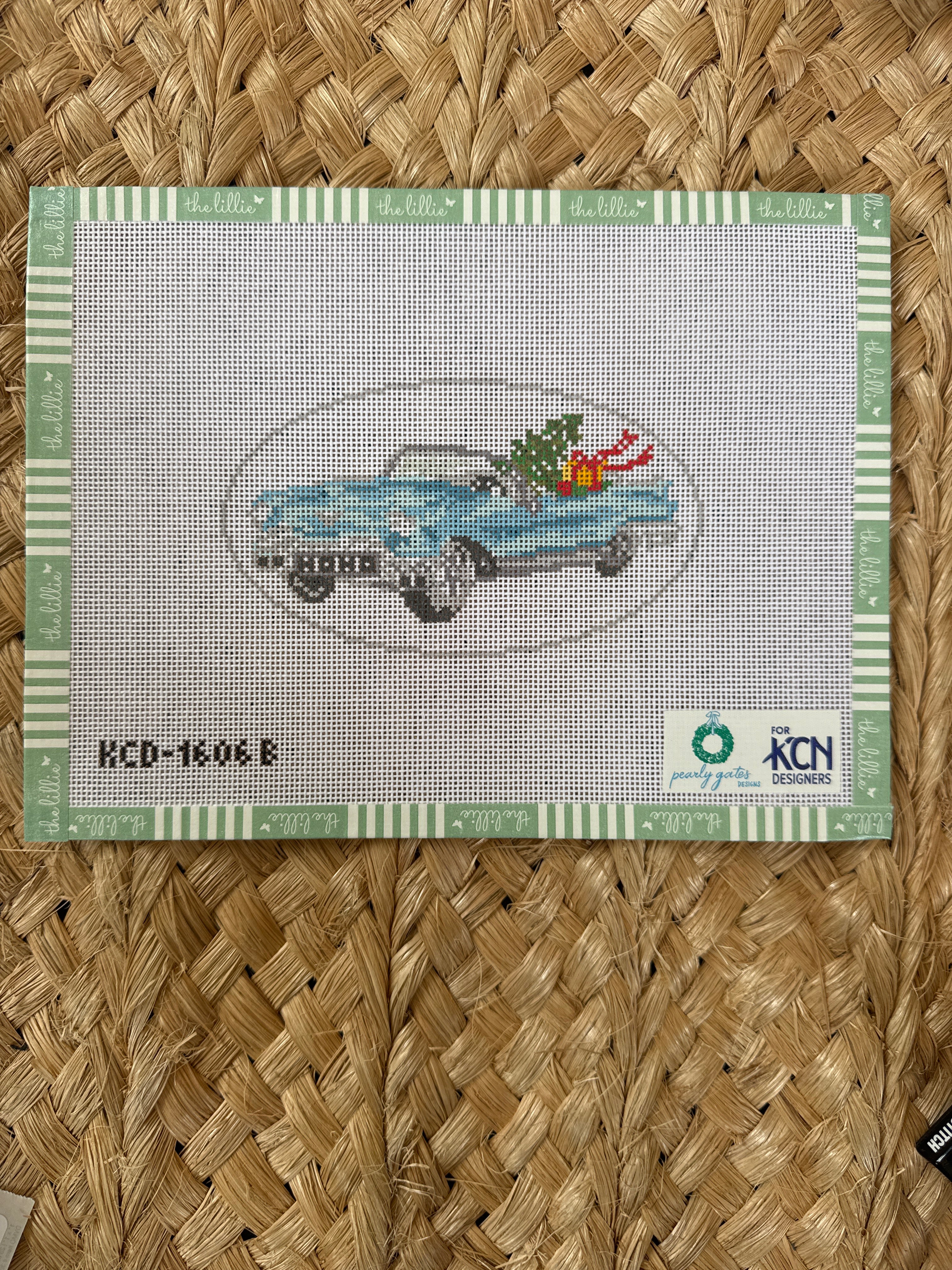 Blue Christmas Cadillac Ornament | Needlepoint Canvas