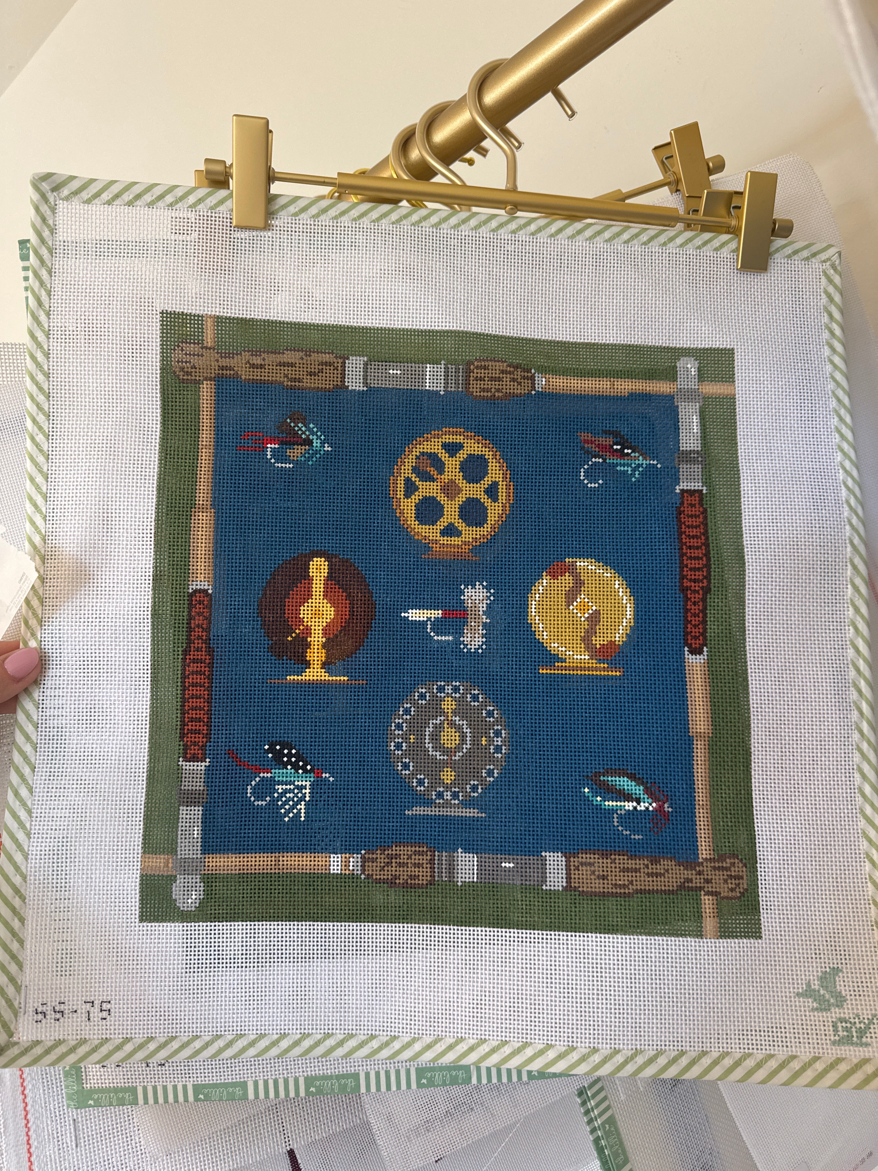 Vintage Fishing Pillow | Needlepoint Canvas