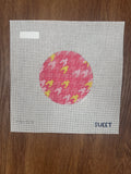 Gold and Pink Houndstooth Round needlepoint canvas by Maddie Sweet Designs