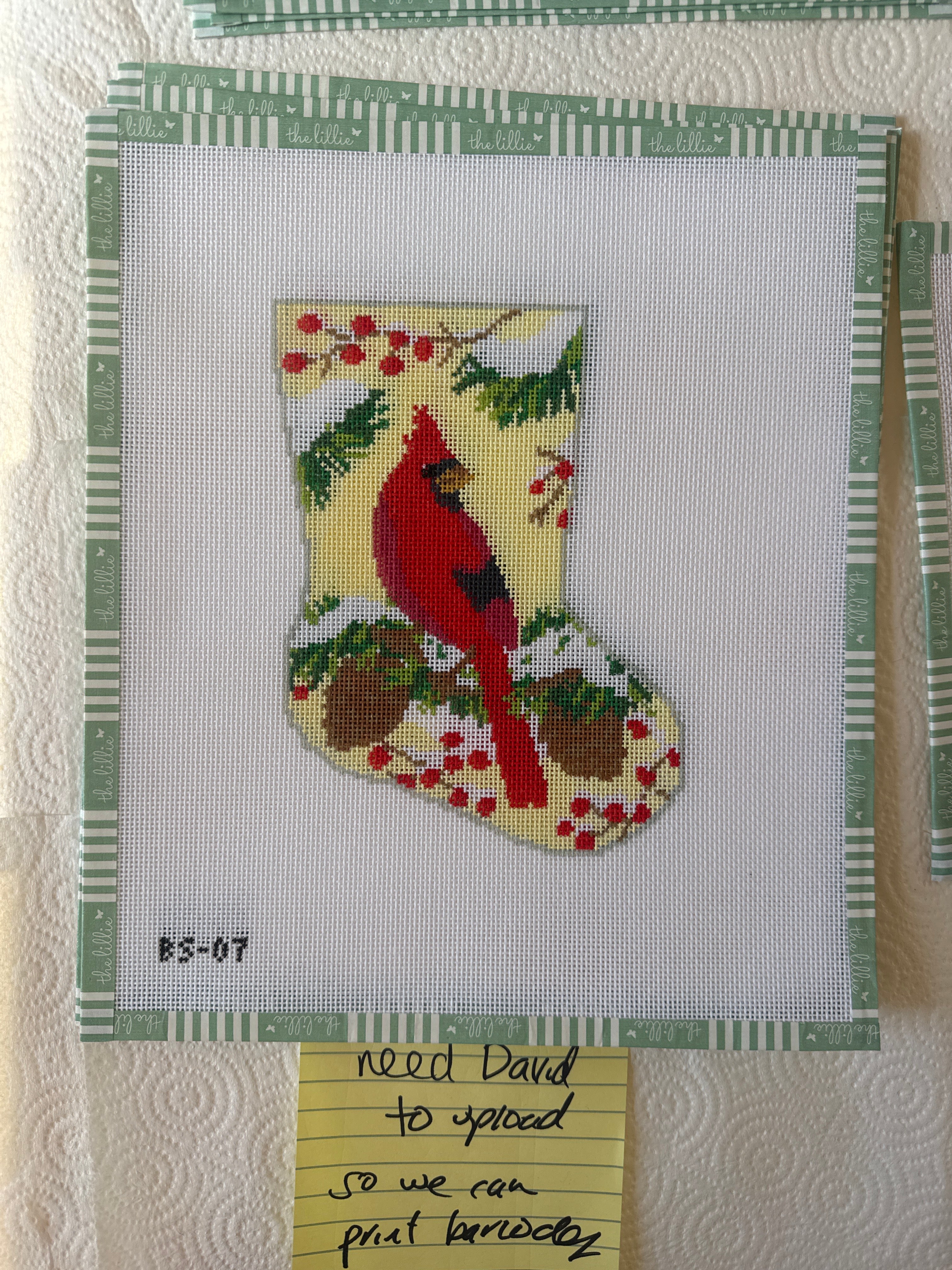 Christmas Cardinal Ornament Sized Stocking | Needlepoint Canvas