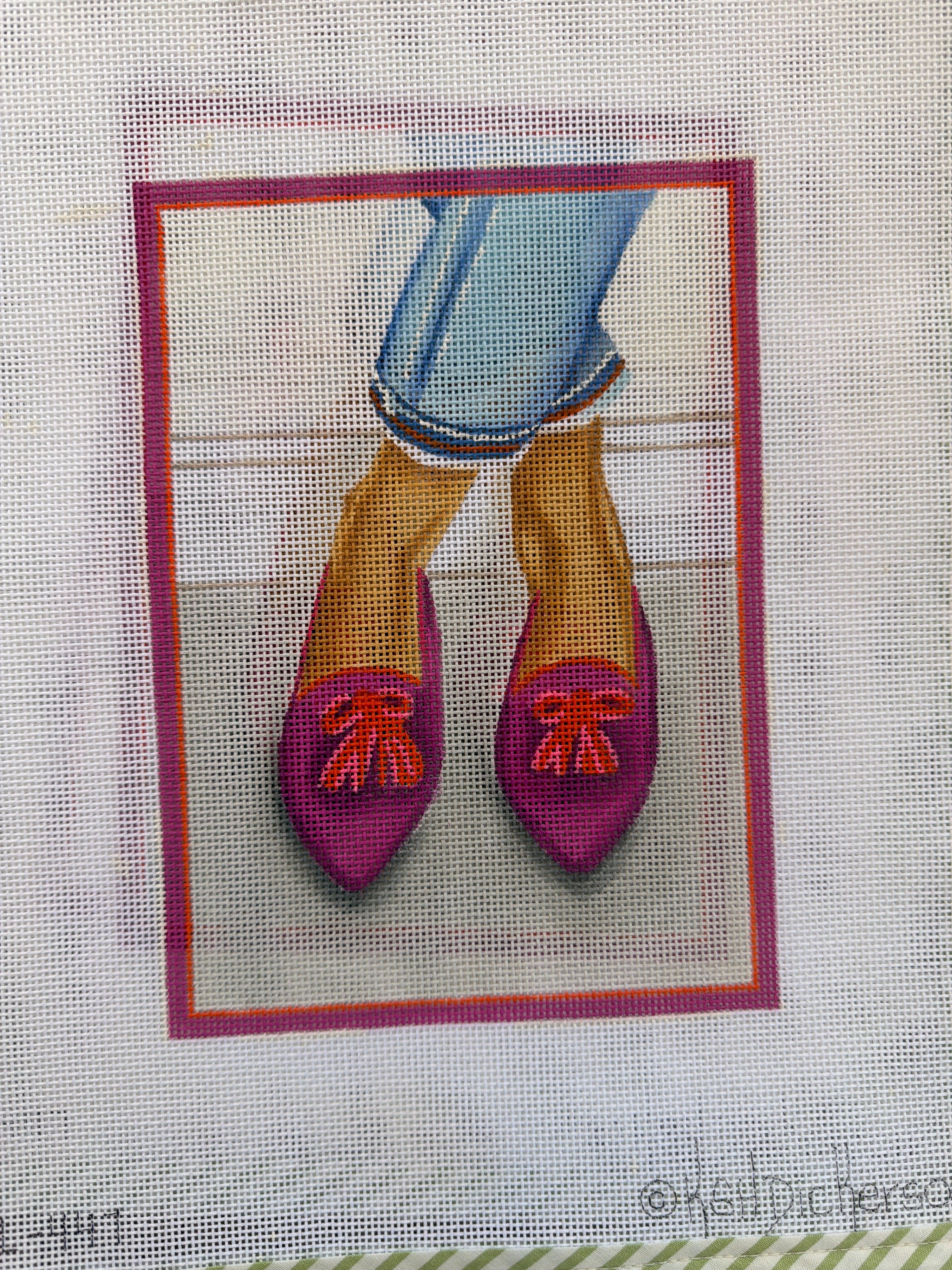 Pointy Flats with Tassels – Plum W/ Red | Needlepoint Canvas