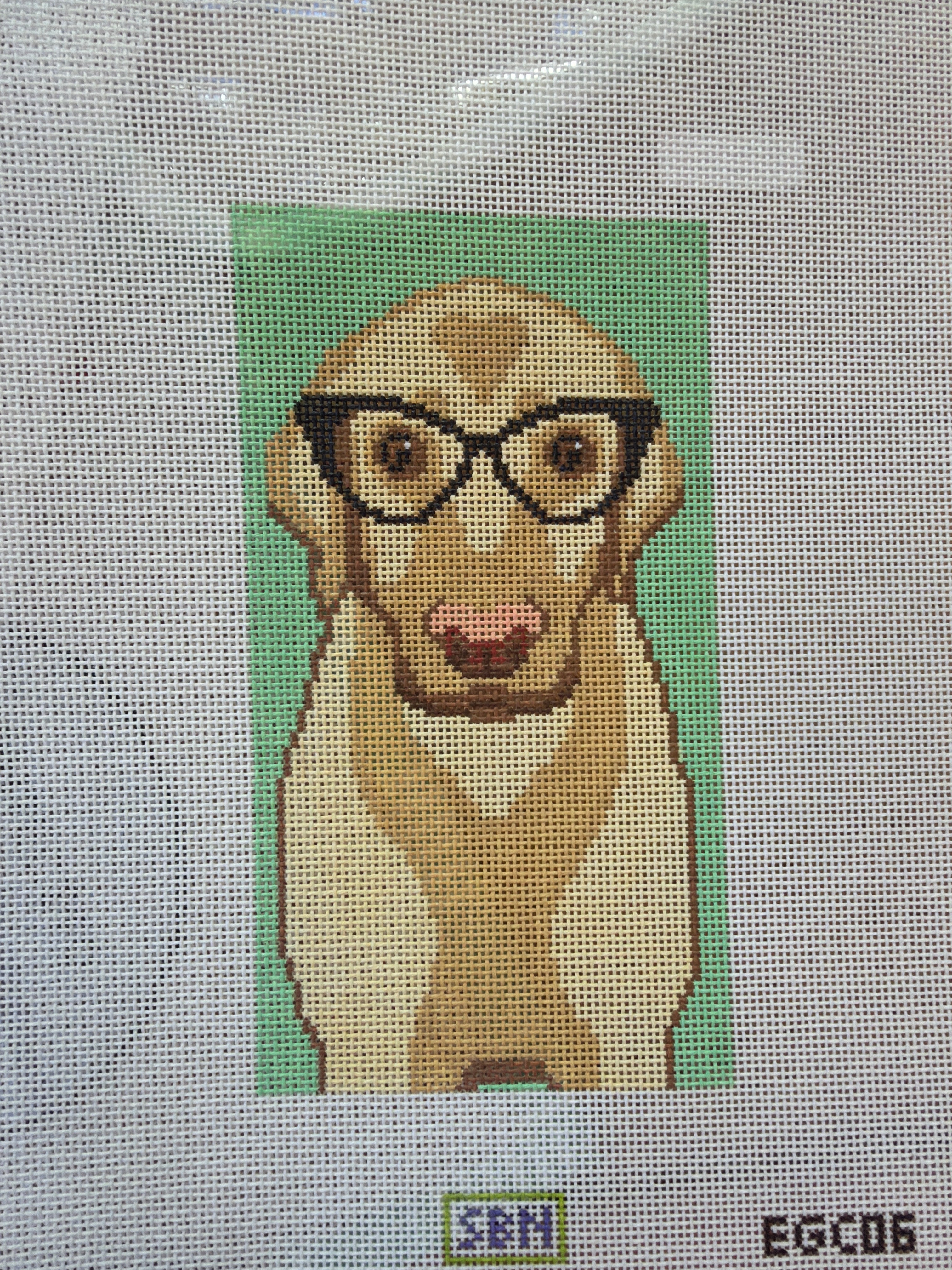 Yellow Lab W. Glasses Eye Glass Case | Needlepoint Canvas