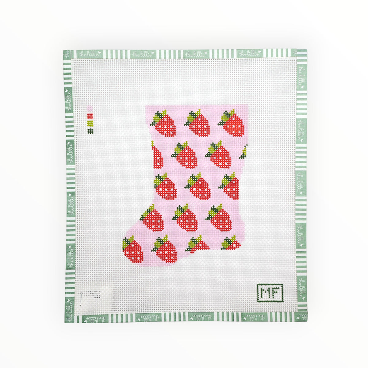Mini Stocking – Strawberry needlepoint canvas by MF Needlepoint
