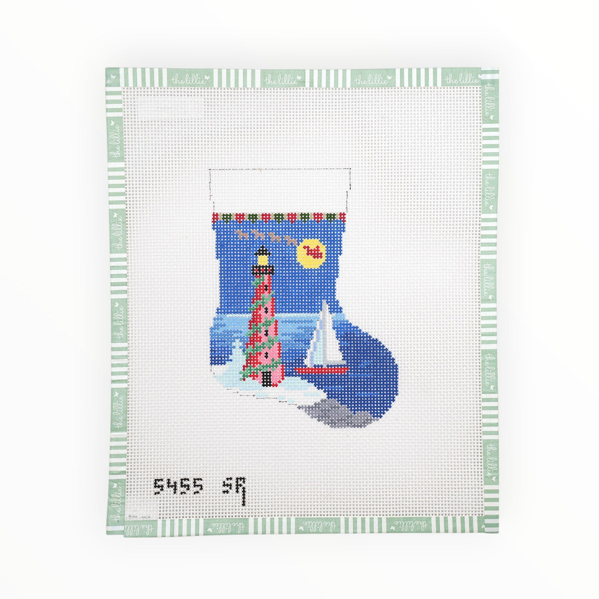Mini Stocking - Lighthouse needlepoint canvas by Susan Roberts Needlepoint