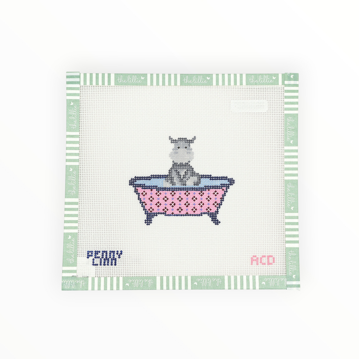 Tub Friends – Hippo needlepoint canvas by AC Designs