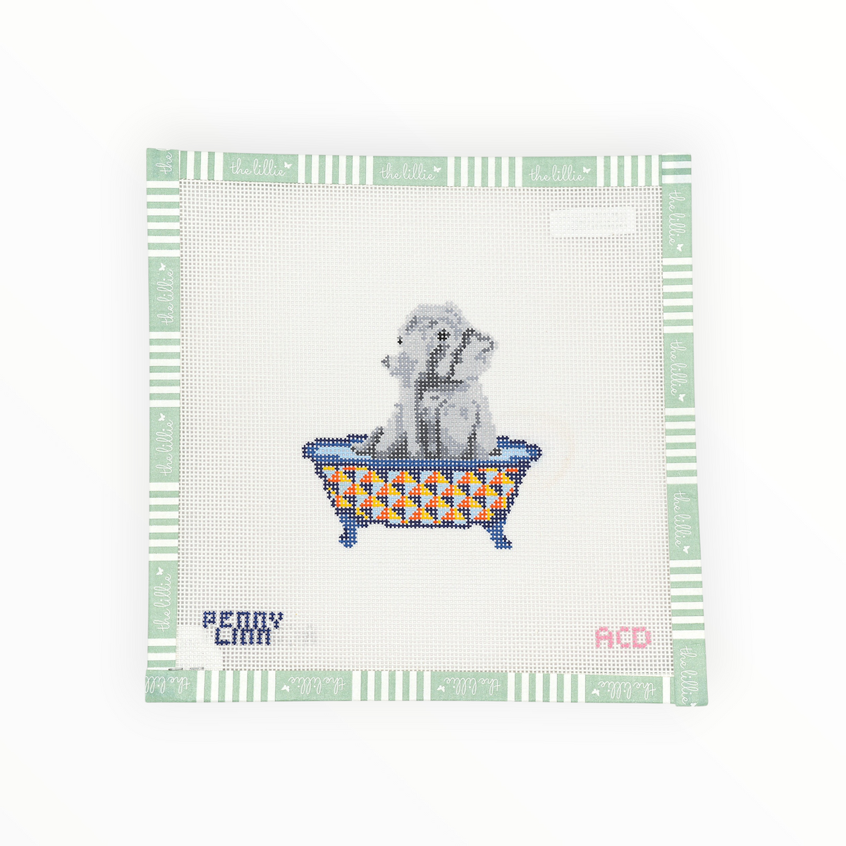 Tub Friends – Elephant needlepoint canvas by AC Designs