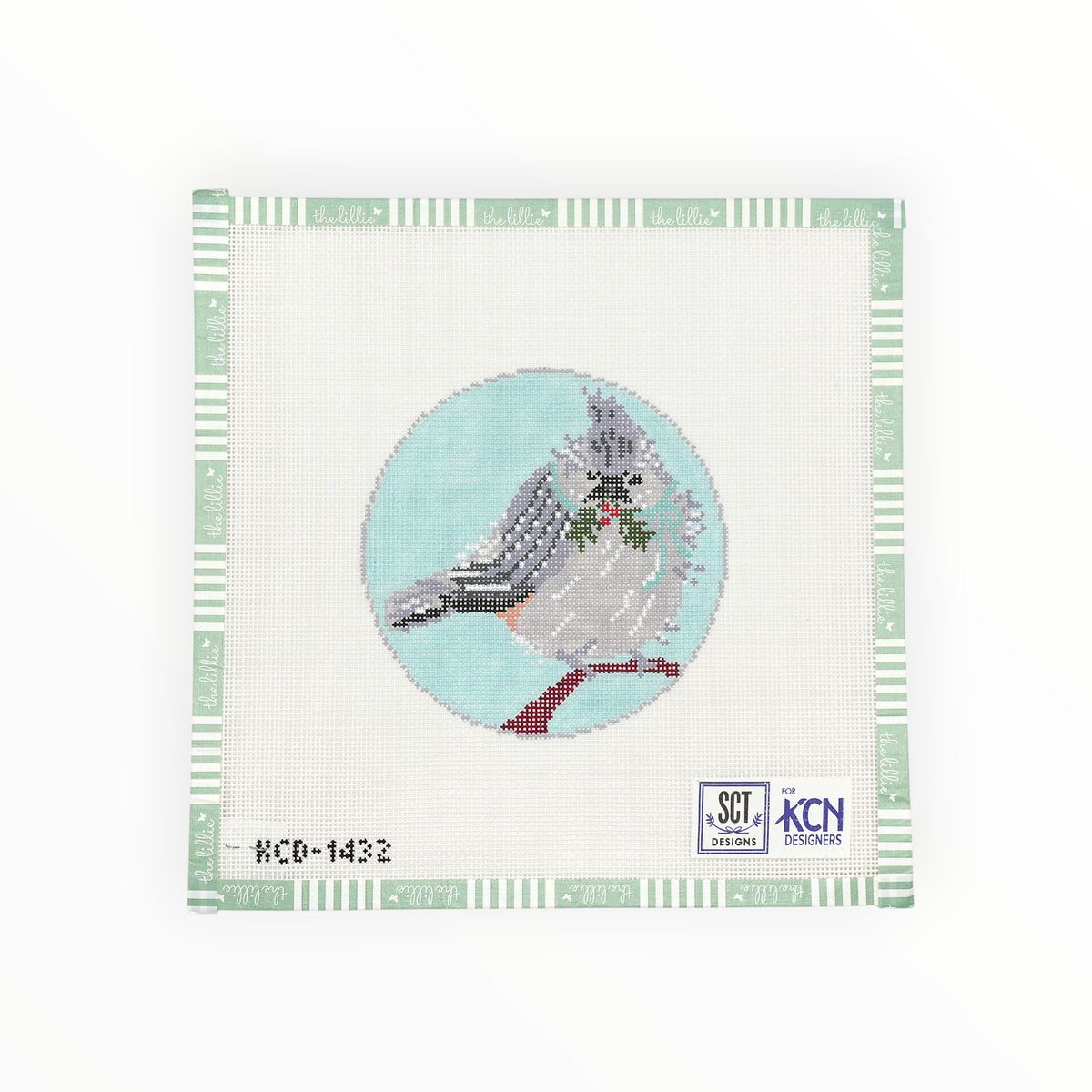 Tufted Titmouse Round needlepoint canvas by KCN Designers