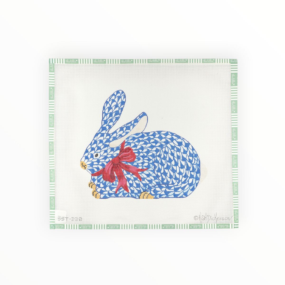 Herend-Inspired Crouching Bunny needlepoint canvas by Kate Dickerson