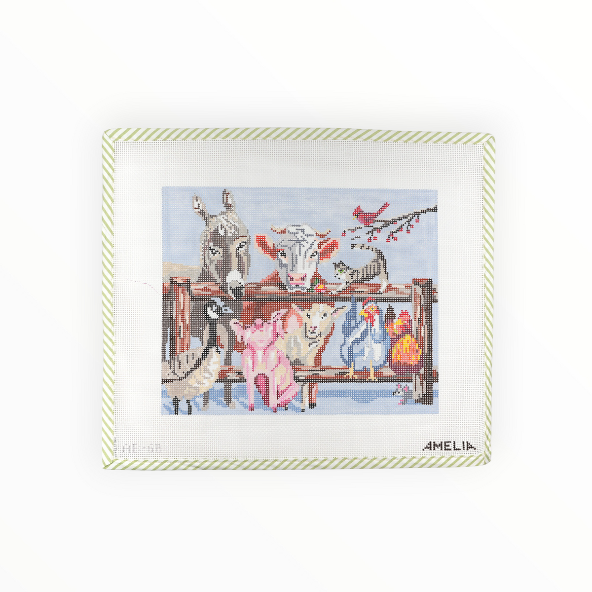 Barnyard Pillow needlepoint canvas by Gingham Stitchery