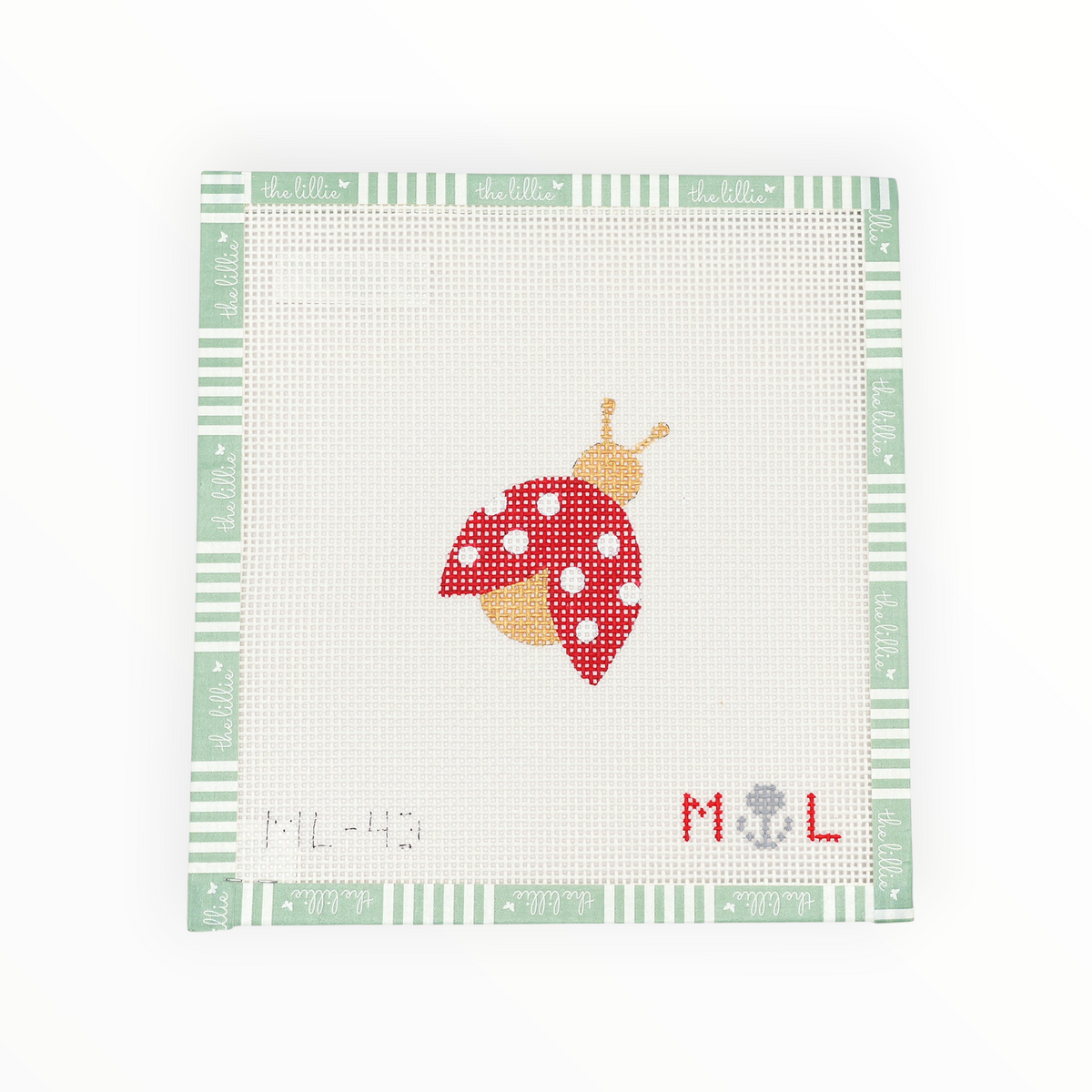 Lady Bug Bag Tag needlepoint canvas by The Gingham Stitchery