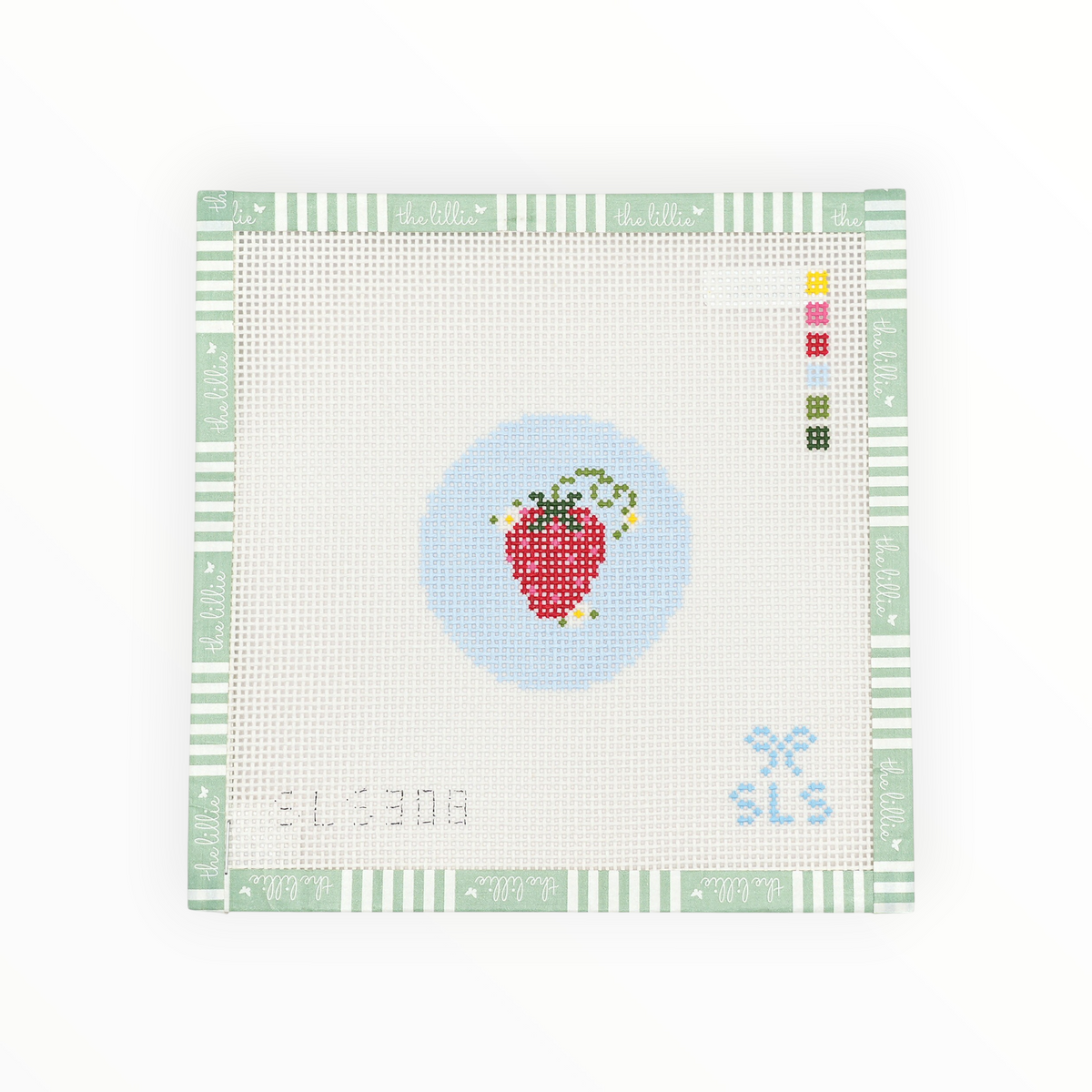 Strawberry on Blue needlepoint canvas by Judy Tasch Needlepoint