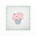 Lindsay Brackeen Blue Chinoiserie Pot w/ Pink Hydrangeas needlepoint canvas by Kate Dickerson