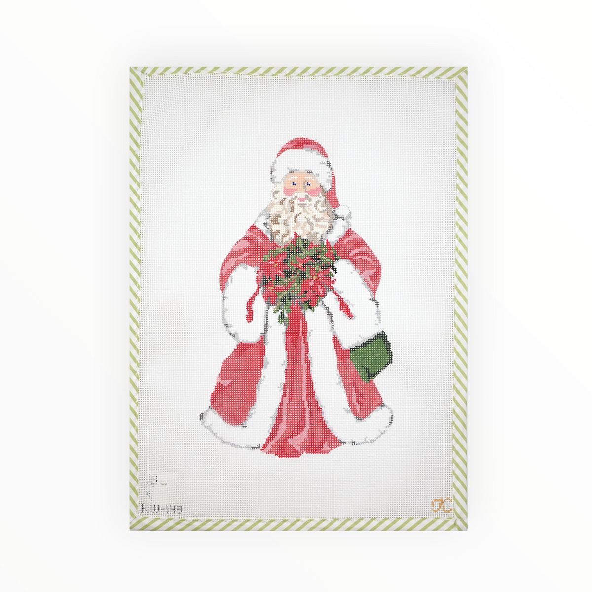 Santa with Poinsetta needlepoint canvas by Gingham Stitchery