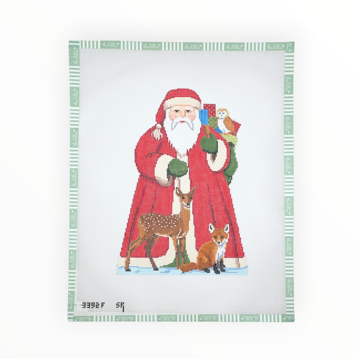 Santa with Baby Forest Animals, Tree Topper | Needlepoint Canvas