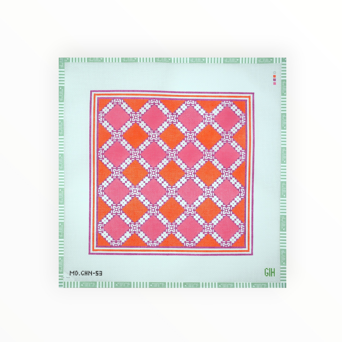 Mosaic Tile – Pink & Orange needlepoint canvas by Mopsey