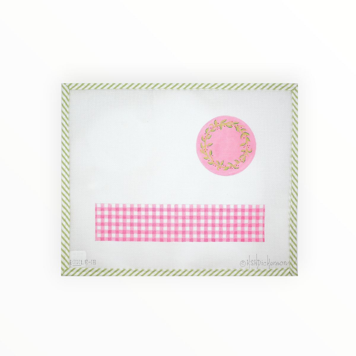 Limoges Box Large Round Pink Gingham needlepoint canvas by Kate Dickerson