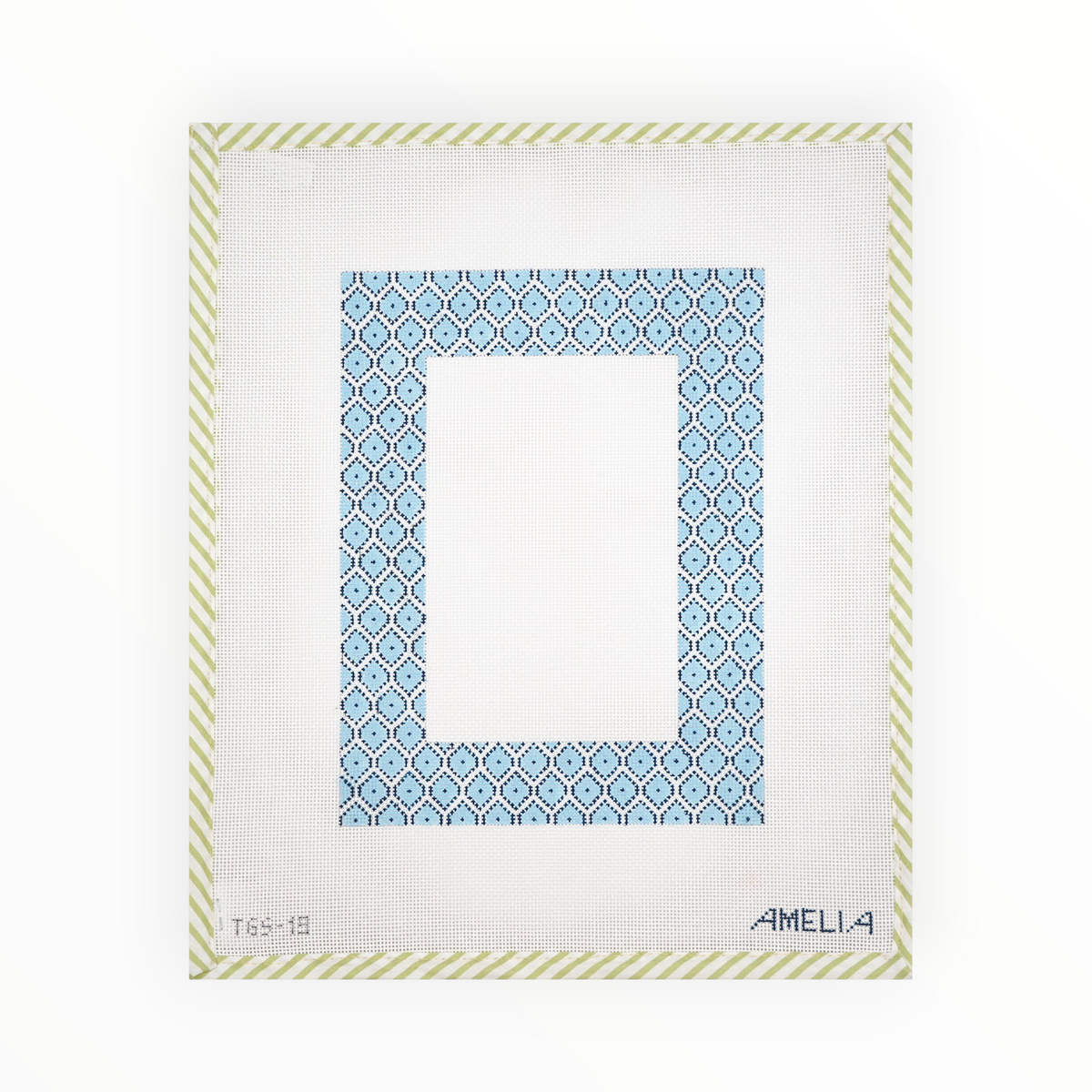 Blue Fish Scale Picture Frame needlepoint canvas by Gingham Stitchery