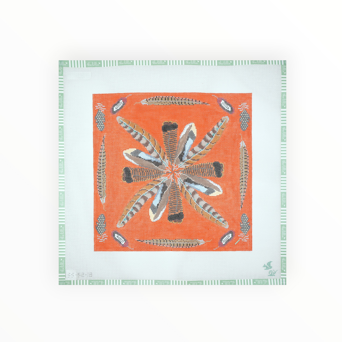 Game Bird Feathers Pillow needlepoint canvas by Gingham Stitchery