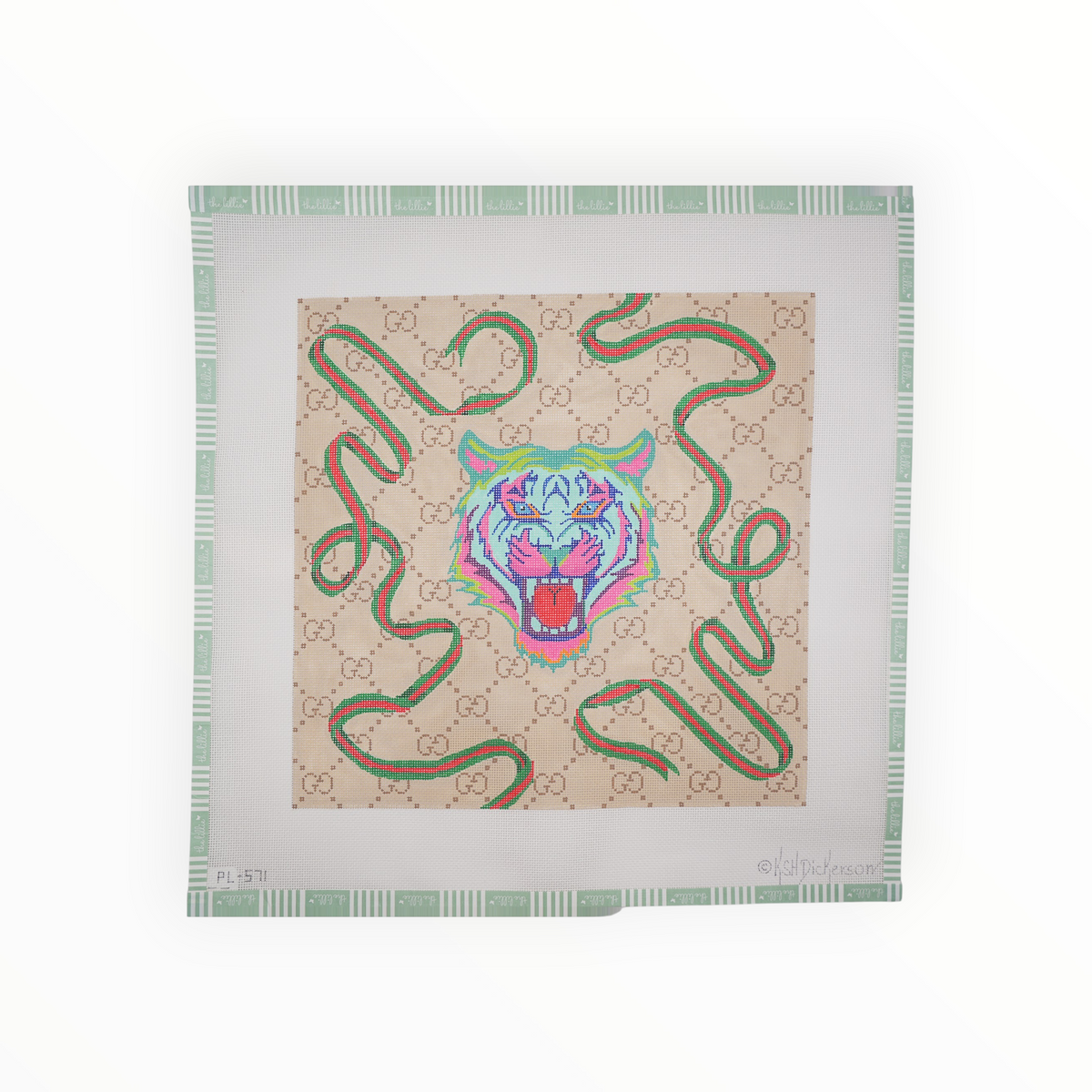 Designer Scarf Series – Gucci-Inspired Tiger needlepoint canvas by Kate Dickerson