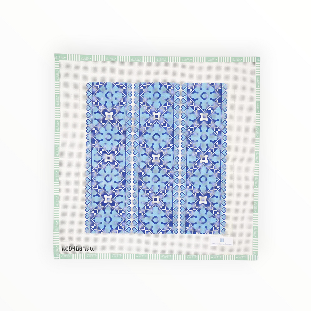 Hearts Medallion Pillow – Blue | Needlepoint Canvas