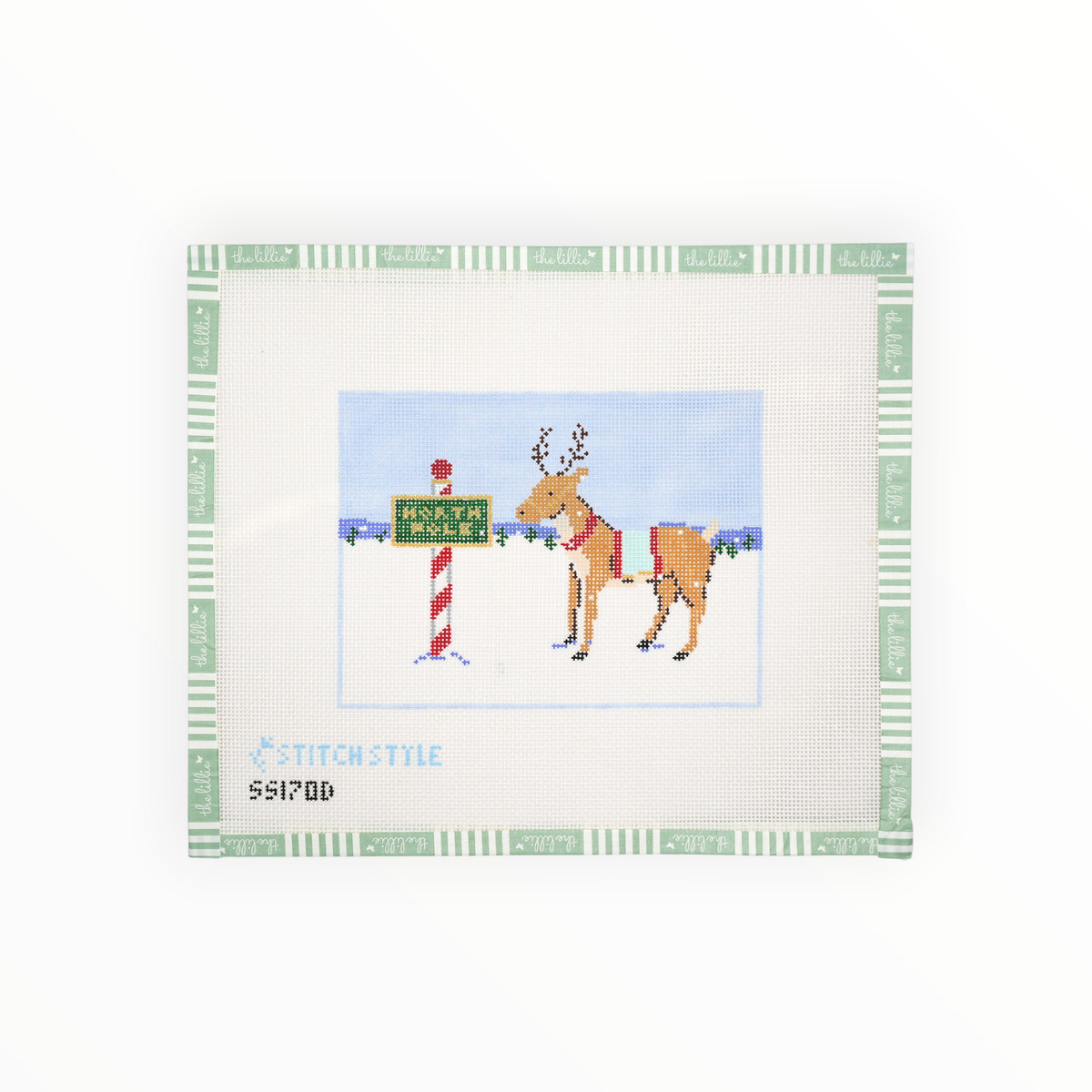 Reindeer with North Pole Sign | Needlepoint Canvas