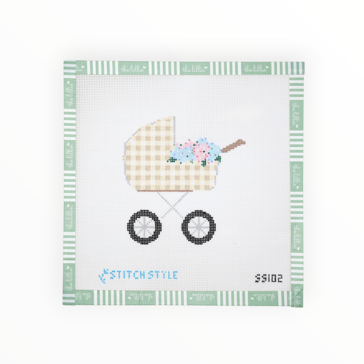 Baby Carriage Tan Gingham | Needlepoint Canvas